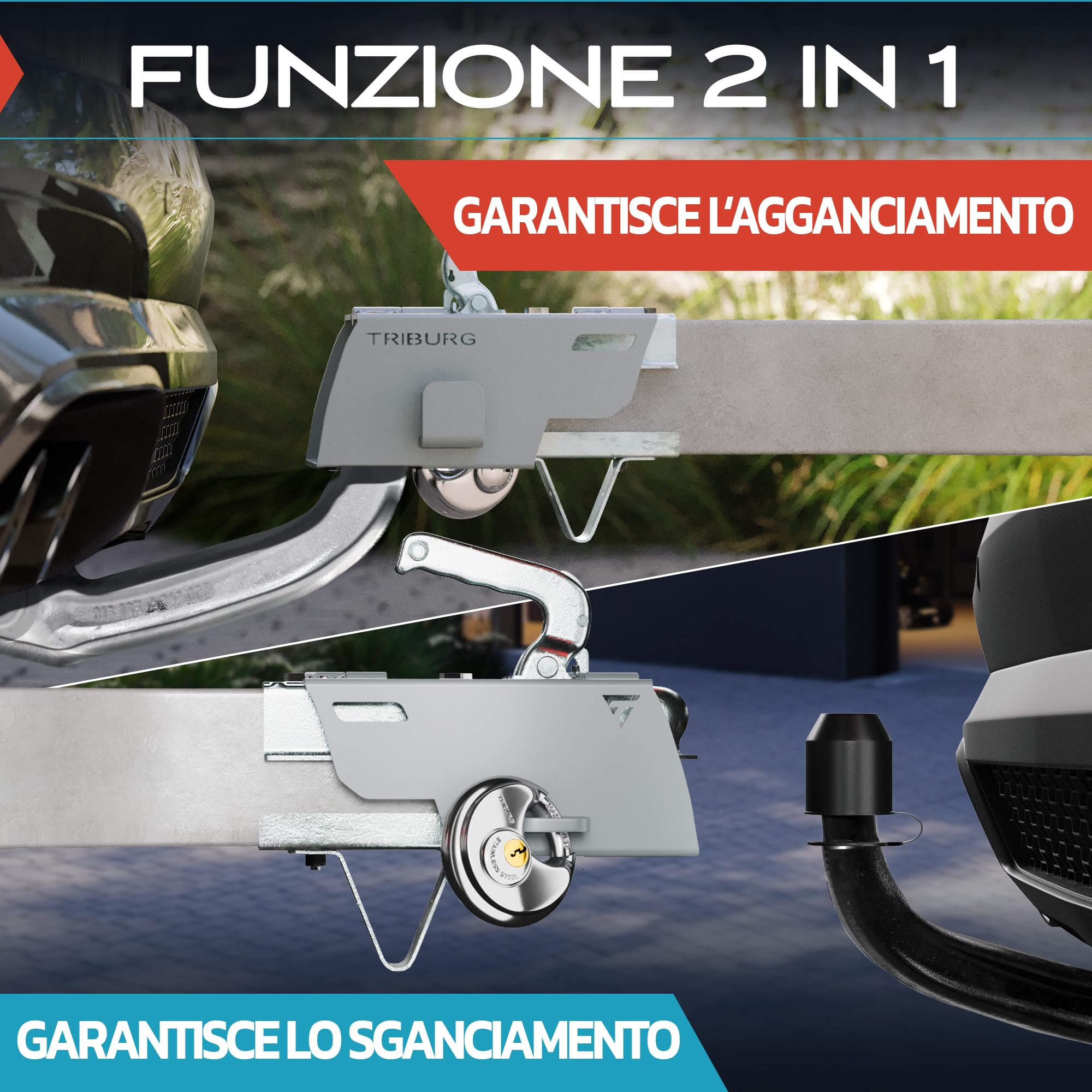 Serratura per rimorchio TRIBURG incl. serratura rotonda + tappo di protezione per gancio di traino GRATUITO - Sicurezza robusta per rimorchi agganciati e sganciati - Serratura per timone