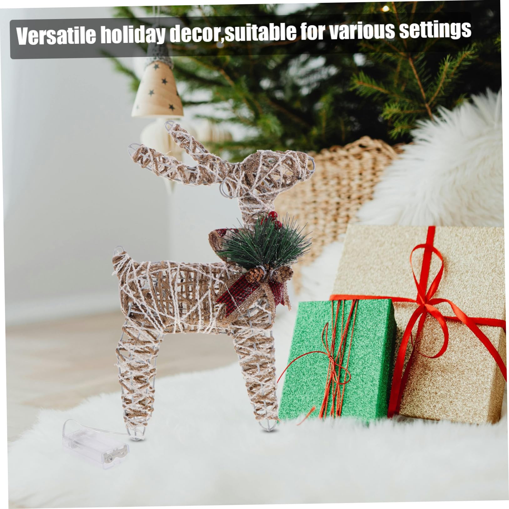 OUNONA Statuette di Cervi Natalizi in Ferro Decorazione Forma di Renna Luci LED Calde Centrotavola per Interni Esterni Design per Esposizioni Festive