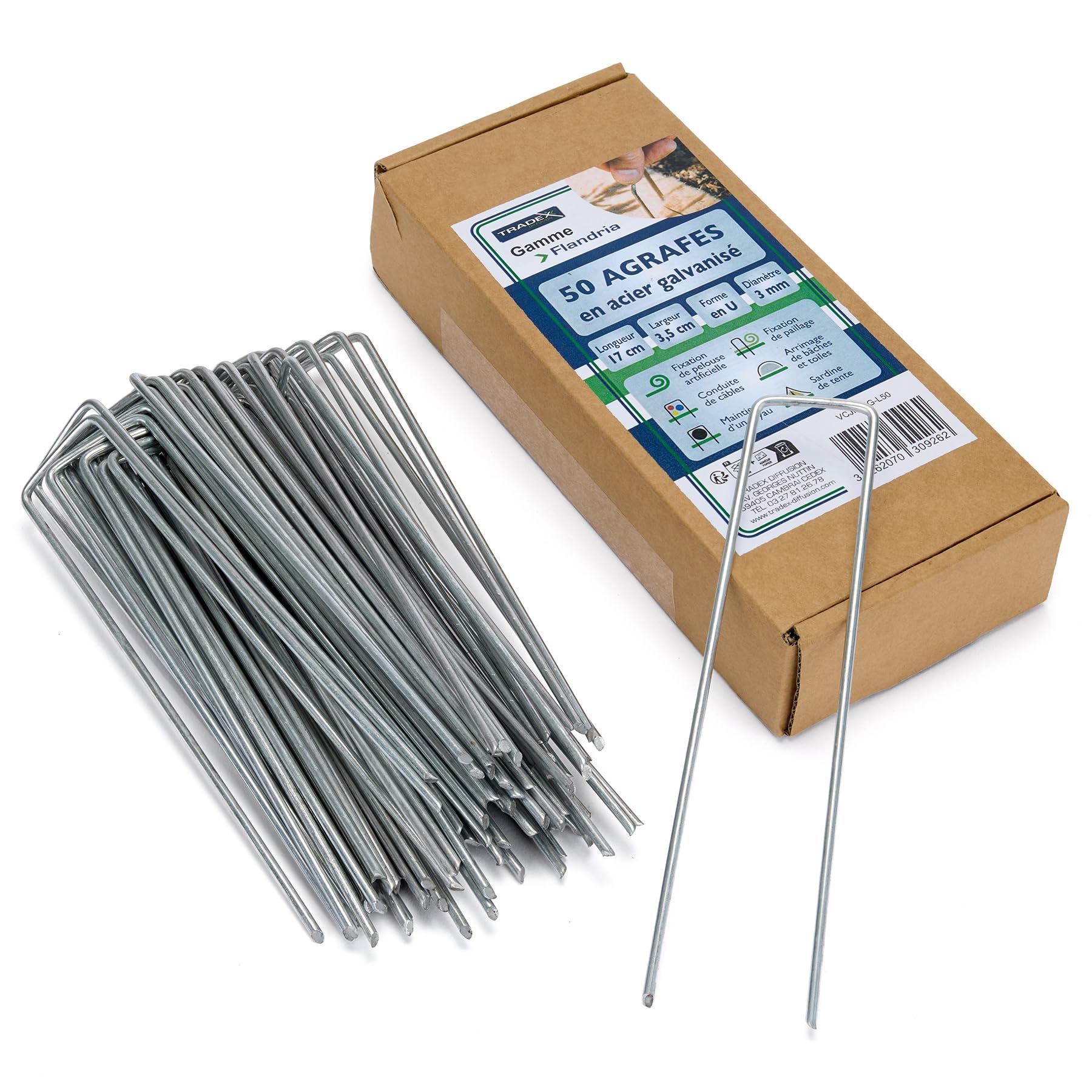 Bricorama – Pack 200 piquets de fixation acier galvanisé 170 mm x 35 mm x 3 mm