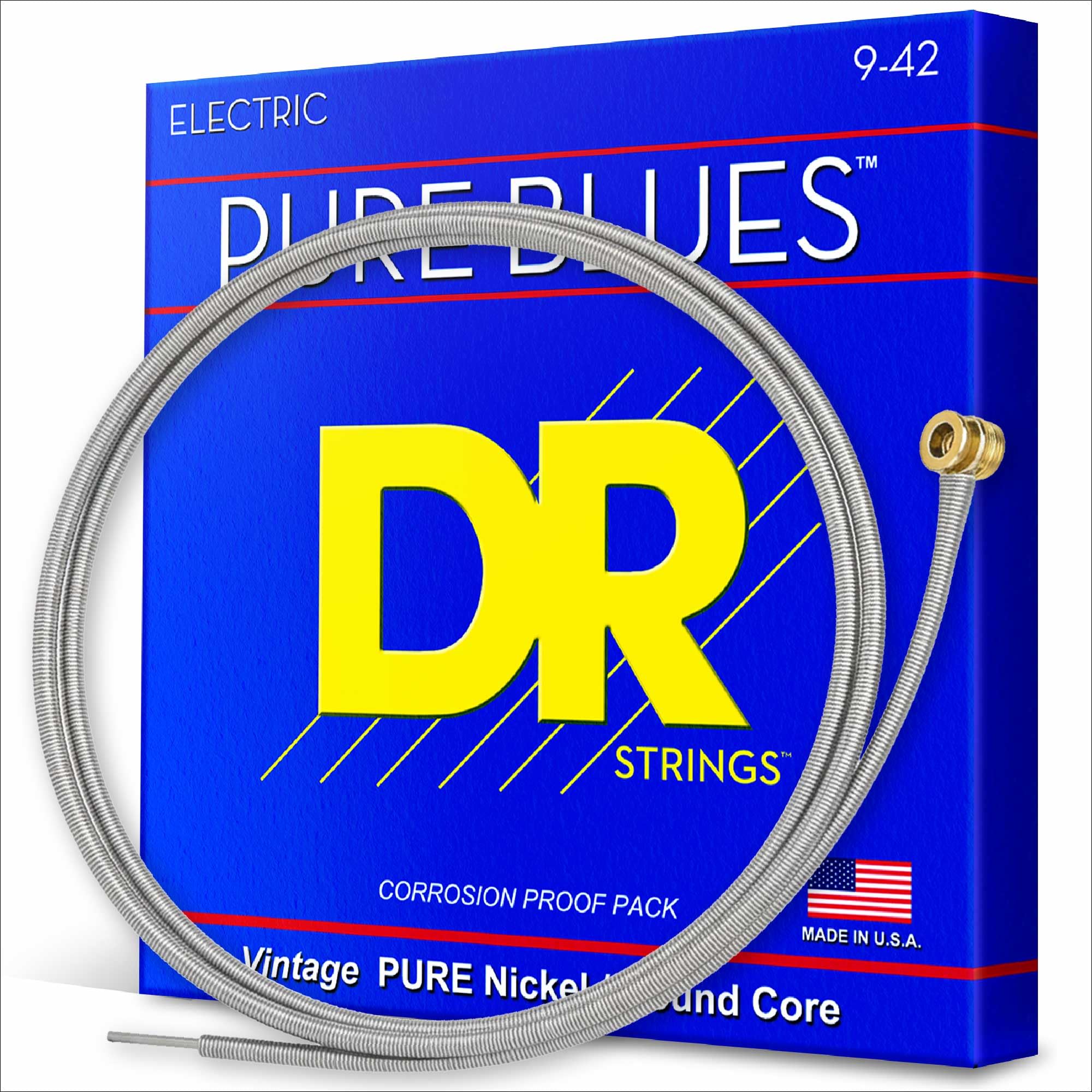 DR Strings Pure Blues Pure Nickel Wrap Round Core 9-42 (PHR-9)