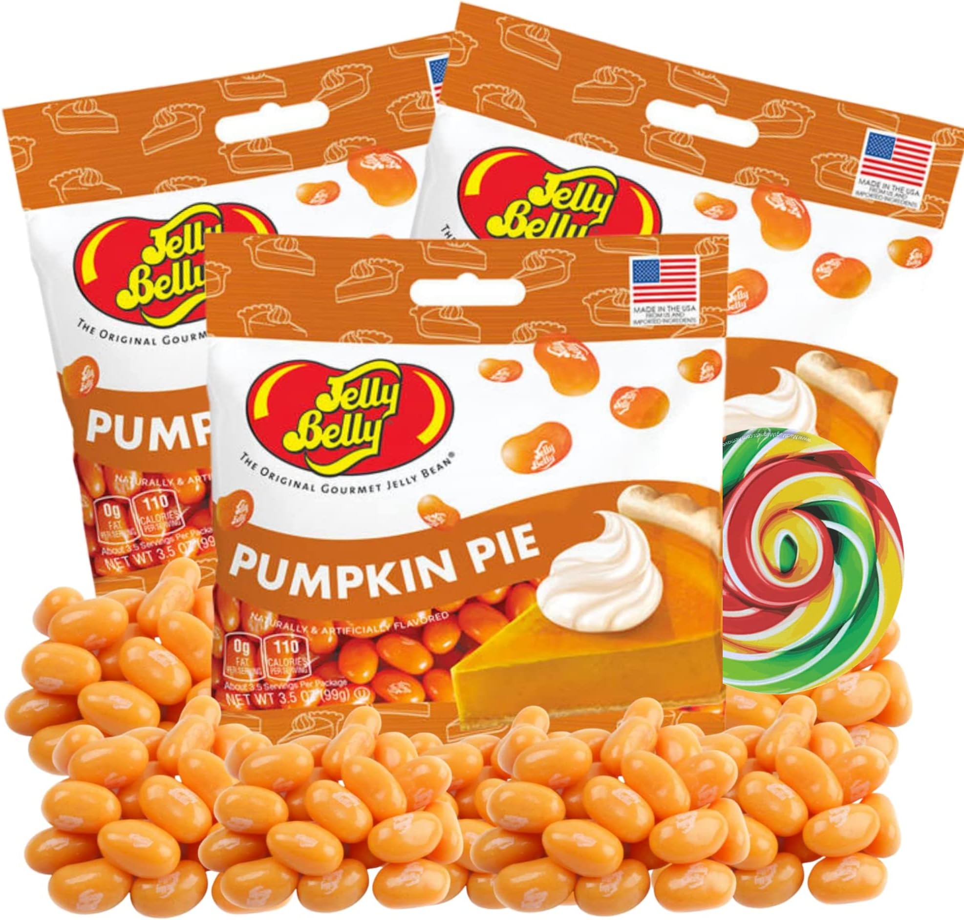 Sweetzo - Pumpkin Pie Flavored Jelly Beans, Halloween and Thanksgiving 2024 Candy, OU Kosher and Vegetarian Friendly Candies, Pack of 3, 3.5 Ounces