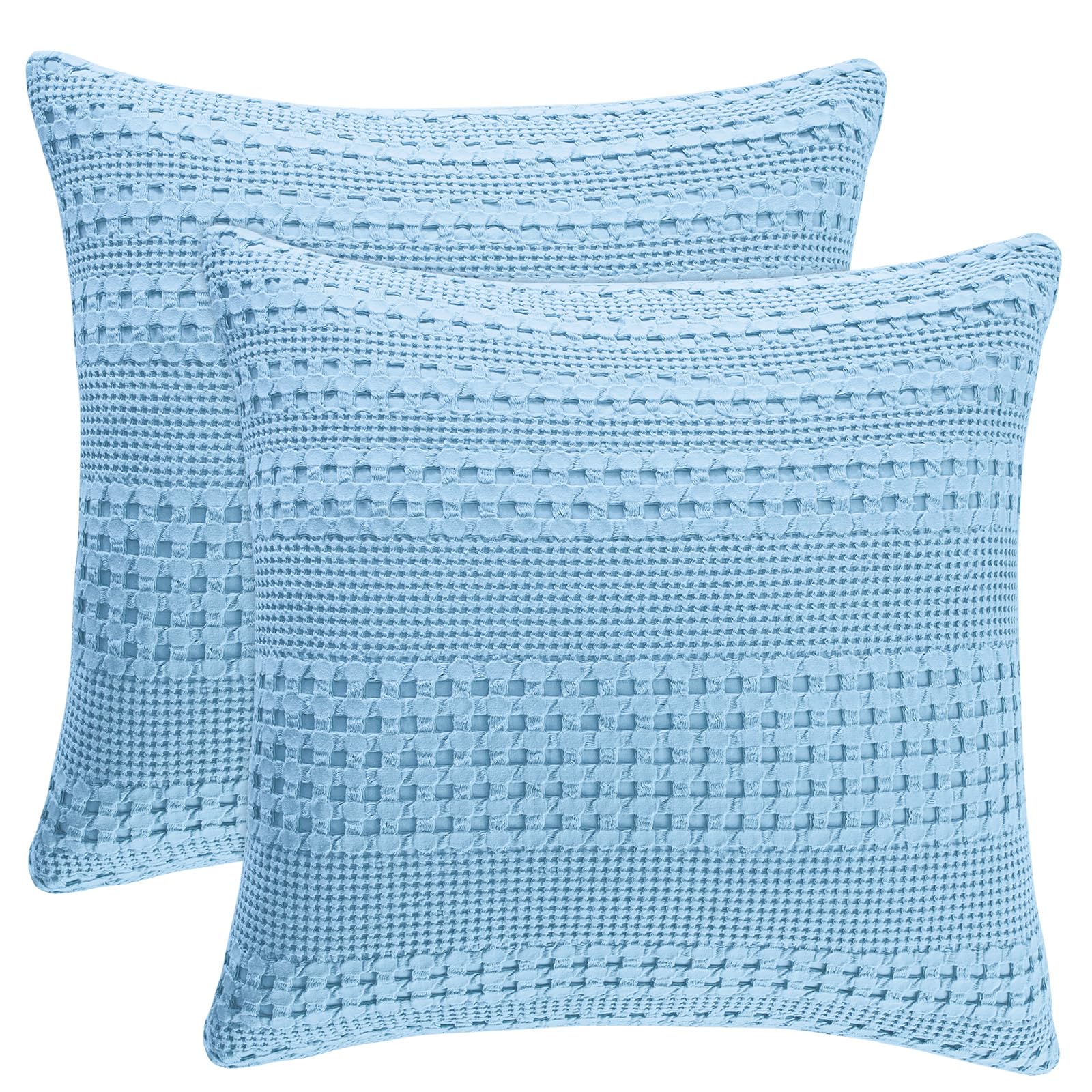 phf waffle weave euro pillow shams, 2 pack 100% cotton pillow covers 26x26 inches for decor, no insert, luxury aesthetic euro pillow cases for bedroom decor, sky blue