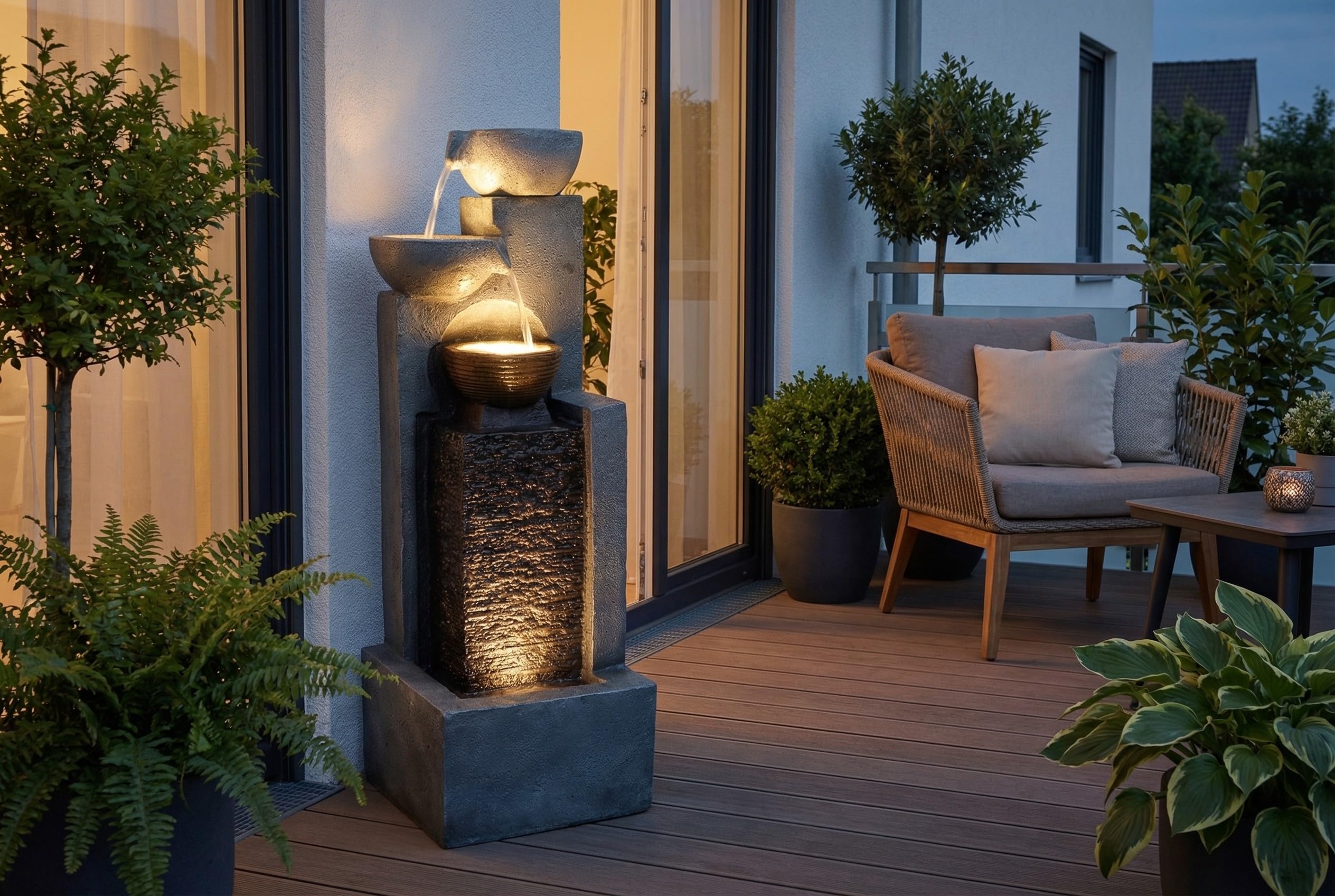 Grande Fontaine de Jardin avec éclairage LED Fontaine Cascade décoration de Jardin