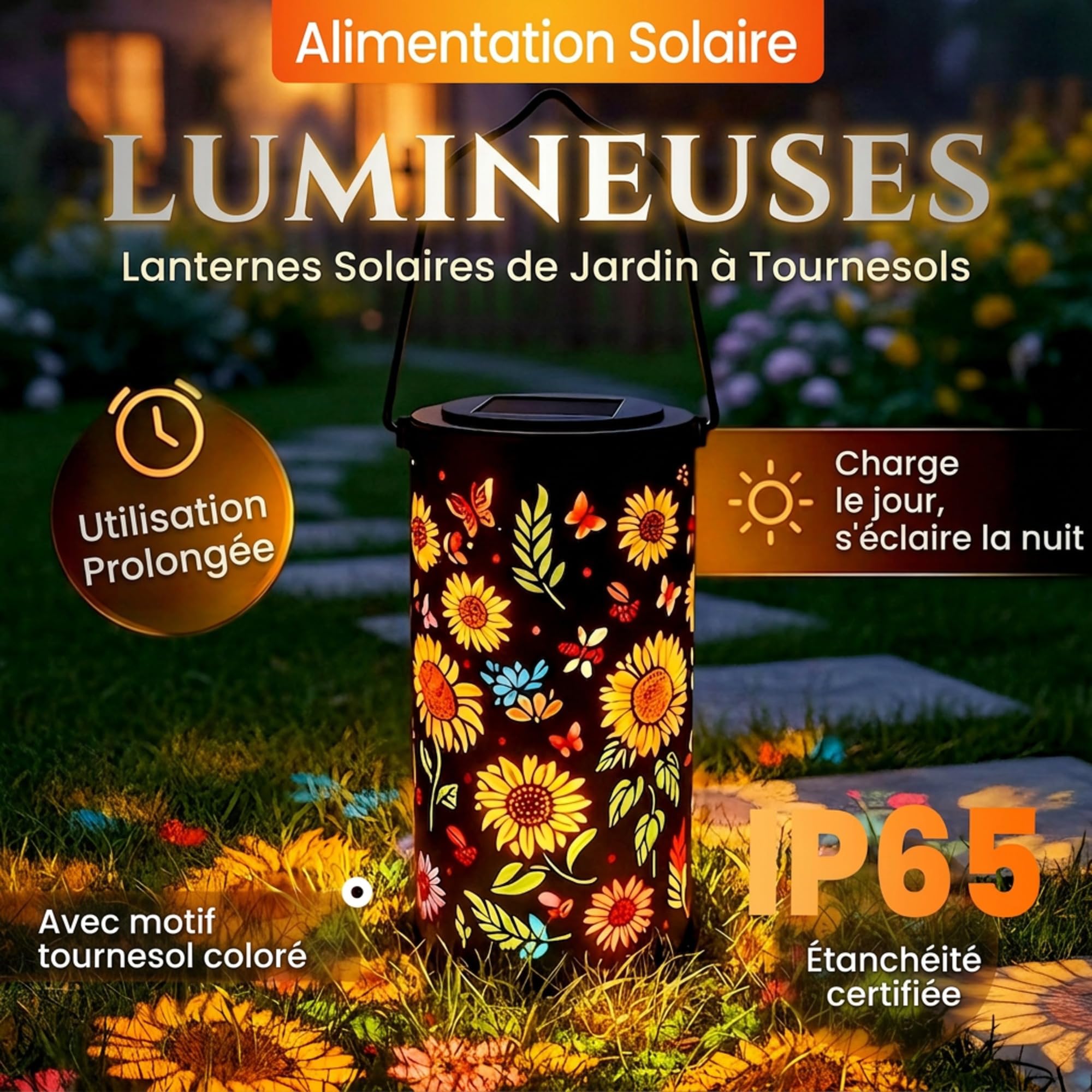 Toerjii Lampe Solaire Exterieur,IP65 Étanche Eclairage Exterieur Solaire,Lampes Solaires de jardin Colorées en forme de tournesols pour Chemins,Decoration Jardin Exterieur (A) - 3