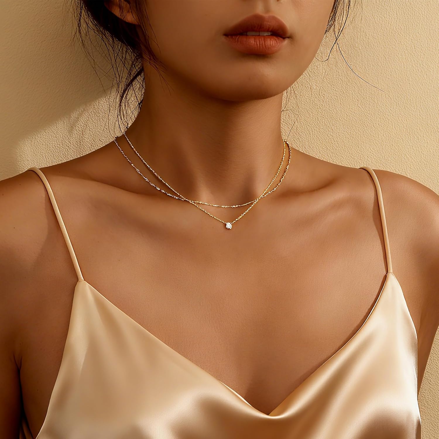 Silver Diamond Necklaces for Women Set, Layered Dainty 14K Gold Silver Plated Choker Chain Simple Pendent Diamond Necklace Stackable, Trendy Prom CZ Jewelry Gifts for Women - Image 6