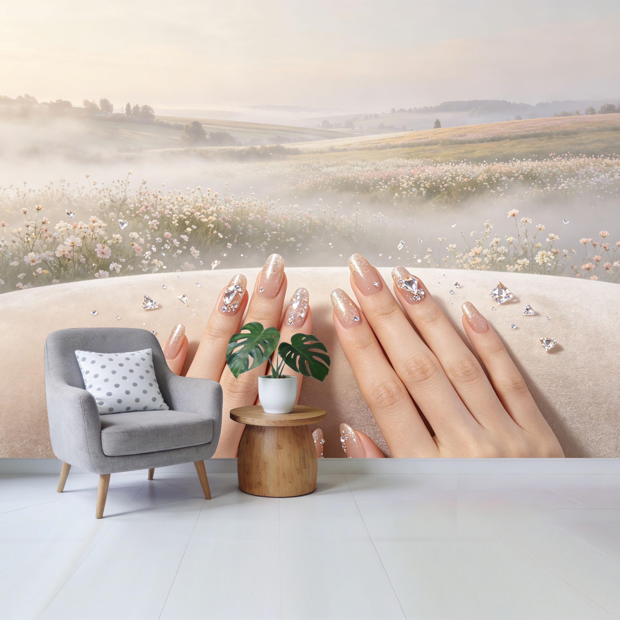 Qzlithotic Yq2605250554 Custom Size Wall Mural Misty Morning Meadow Landscape Floral Botanical Oil Painting Selfadhesive Wall Fabric Removable Wallpaper For Home Office Decor