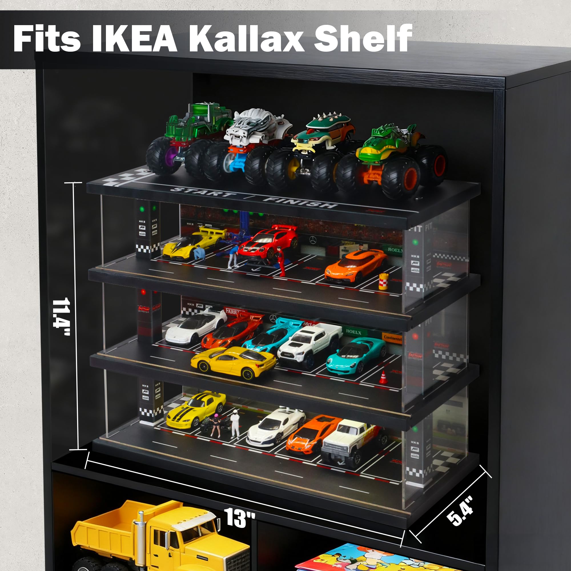 Display Case for Hot Wheels: Toy Car Garage with LED Lights