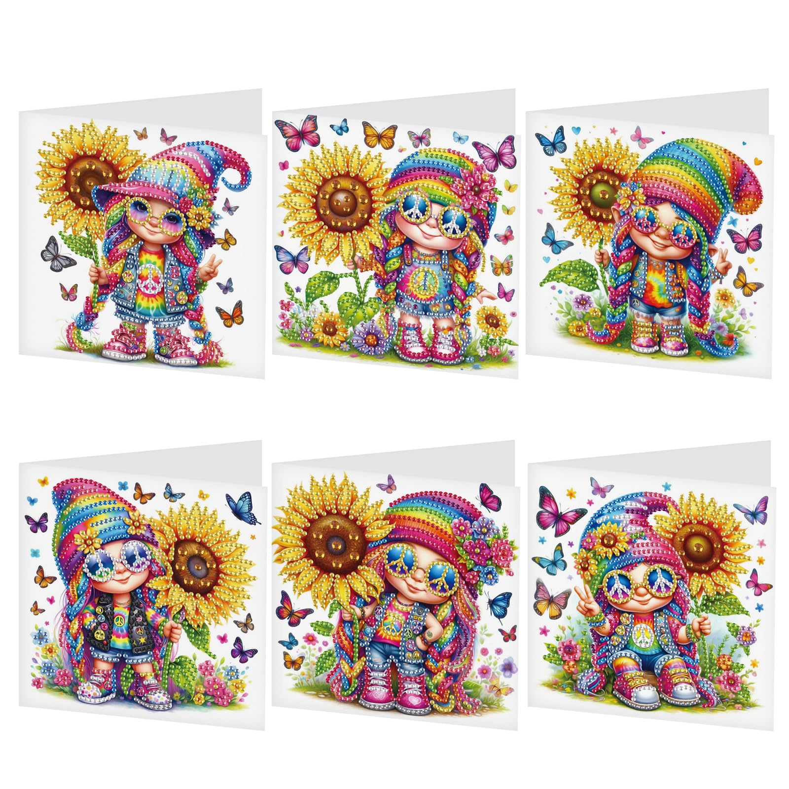 antor 6 Pcs 5D Diamond Painting Greeting Cards Kits, Sunflower Happy DIY Diamond Art Cards with Envelopes, Handmade Rhinestone Greeting Card Set for