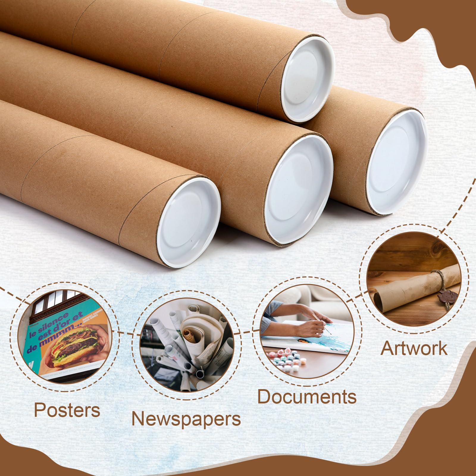 Feifeiya Paquete de 4 tubos de correo de 4 x 35 pulgadas, 3 x 35 pulgadas, tubo de póster con tapas, tubos de cartón de papel kraft para envío, almacenamiento de carteles, impresiones, obras de arte