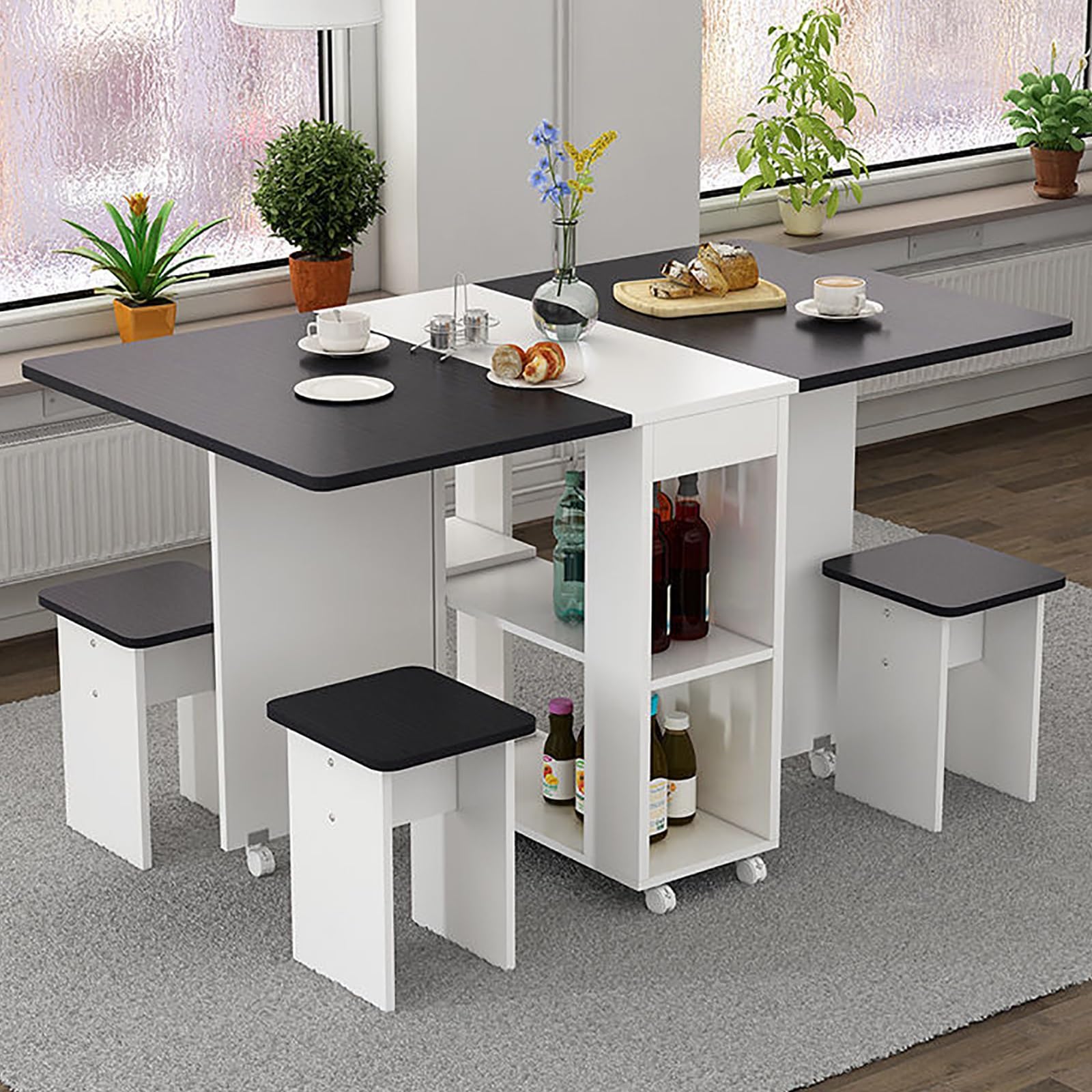 折りたたみ式ダイニングテーブル ドロップリーフダイニングテーブル 収納家具　黒 ダイニングテーブル 折りたたみ式 ドロップリーフダイニングテーブル