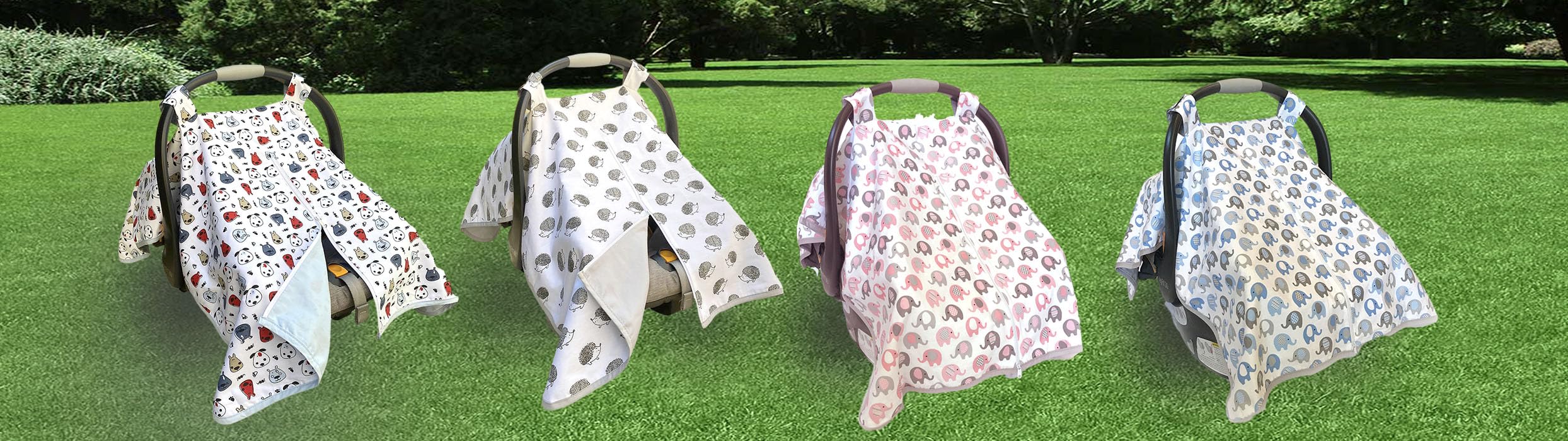 Vera Elephant 100% Breathable Cotton Baby Car Seat Cover (Blue Grey)