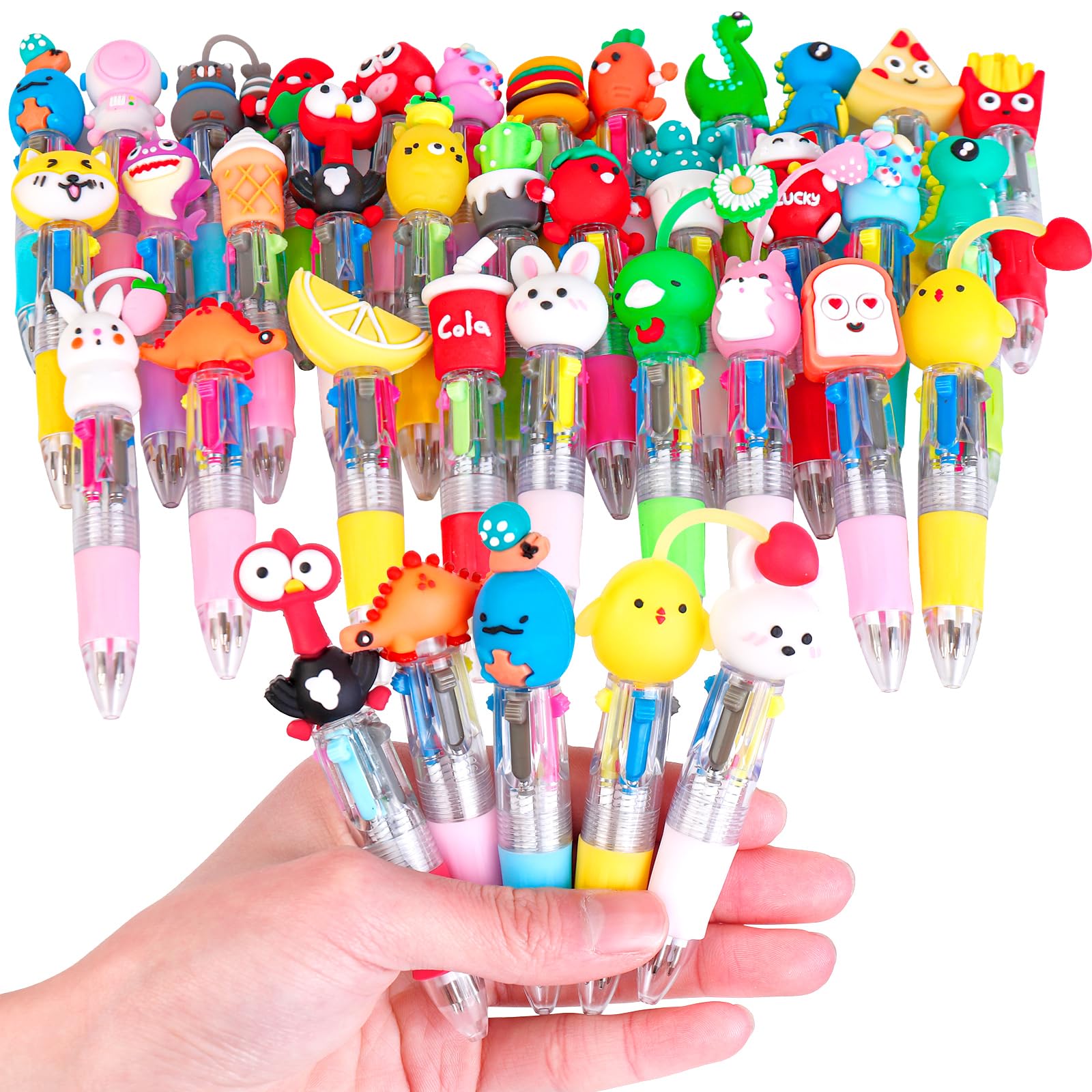 WIURGOHA 32Pcs Mini Multicolor Pens All in One 4 in 1 Cute Pens for Kids Party Bag Fillers for Kids Classroom Fun Retractable Ballpoint Pen Gifts Party Favours School Supplies