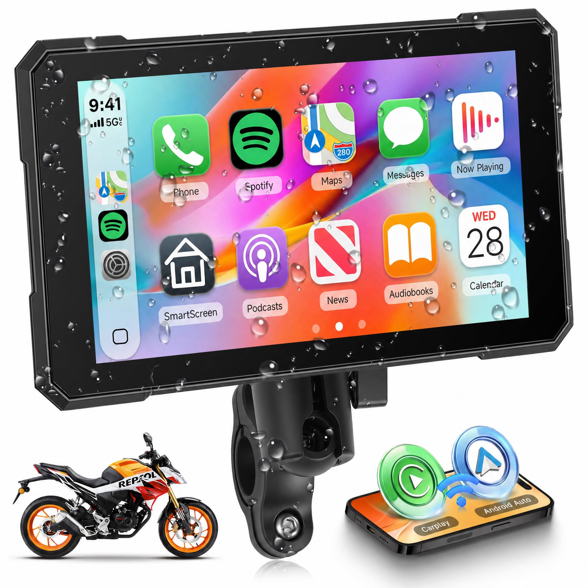Rimoody 5-calowy ekran Carplay do motocykla bezprzewodowy Carplay Android samochód