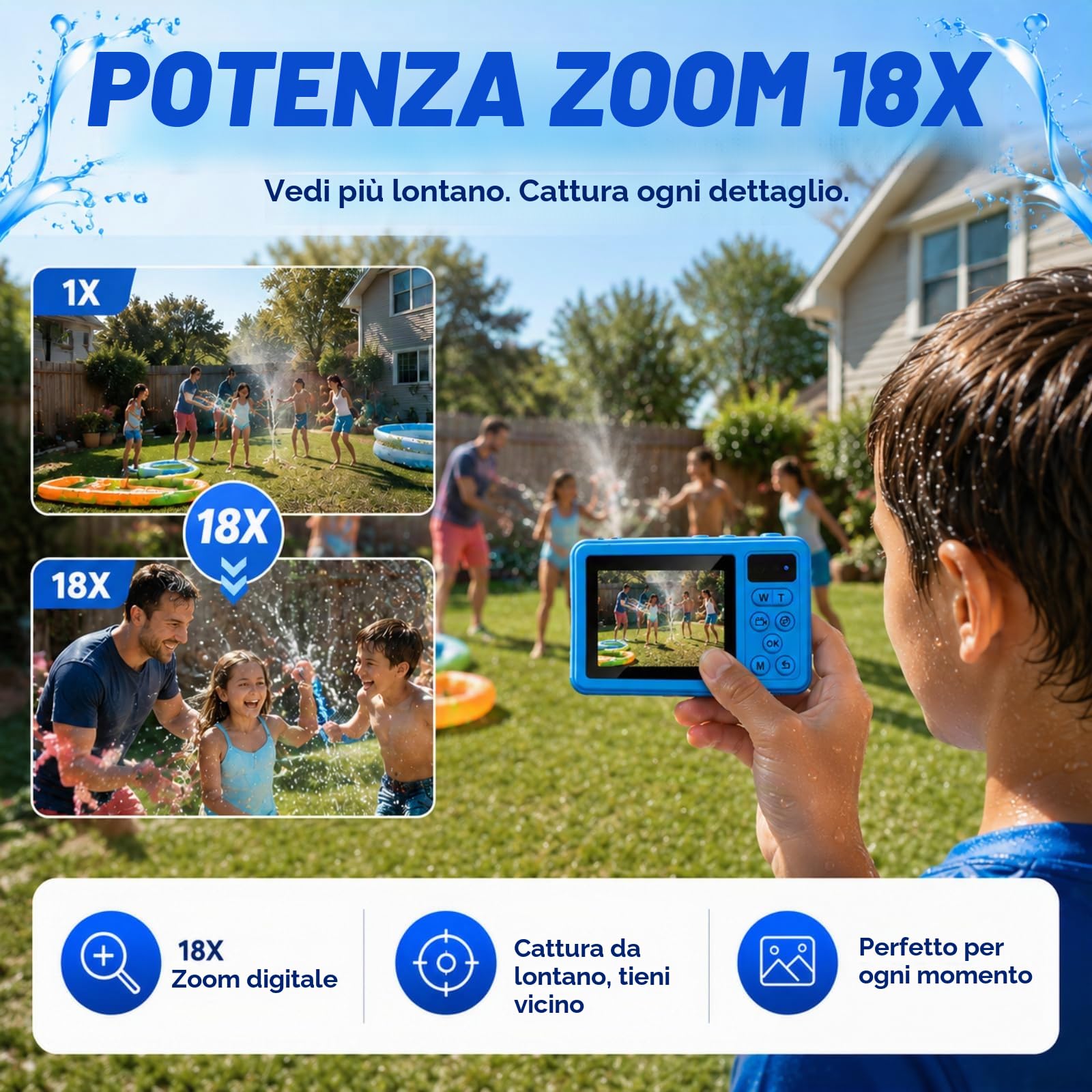 Maxmango D70 4K Macchina Fotocamera Subacquea - 48MP 10FT Fotocamera Digitale Impermeabile per Snorkeling - Doppio Schermo Compatta Galleggiante con 16GB - Batteria 1200mAh per Bambini e Ragazzi (Blu)