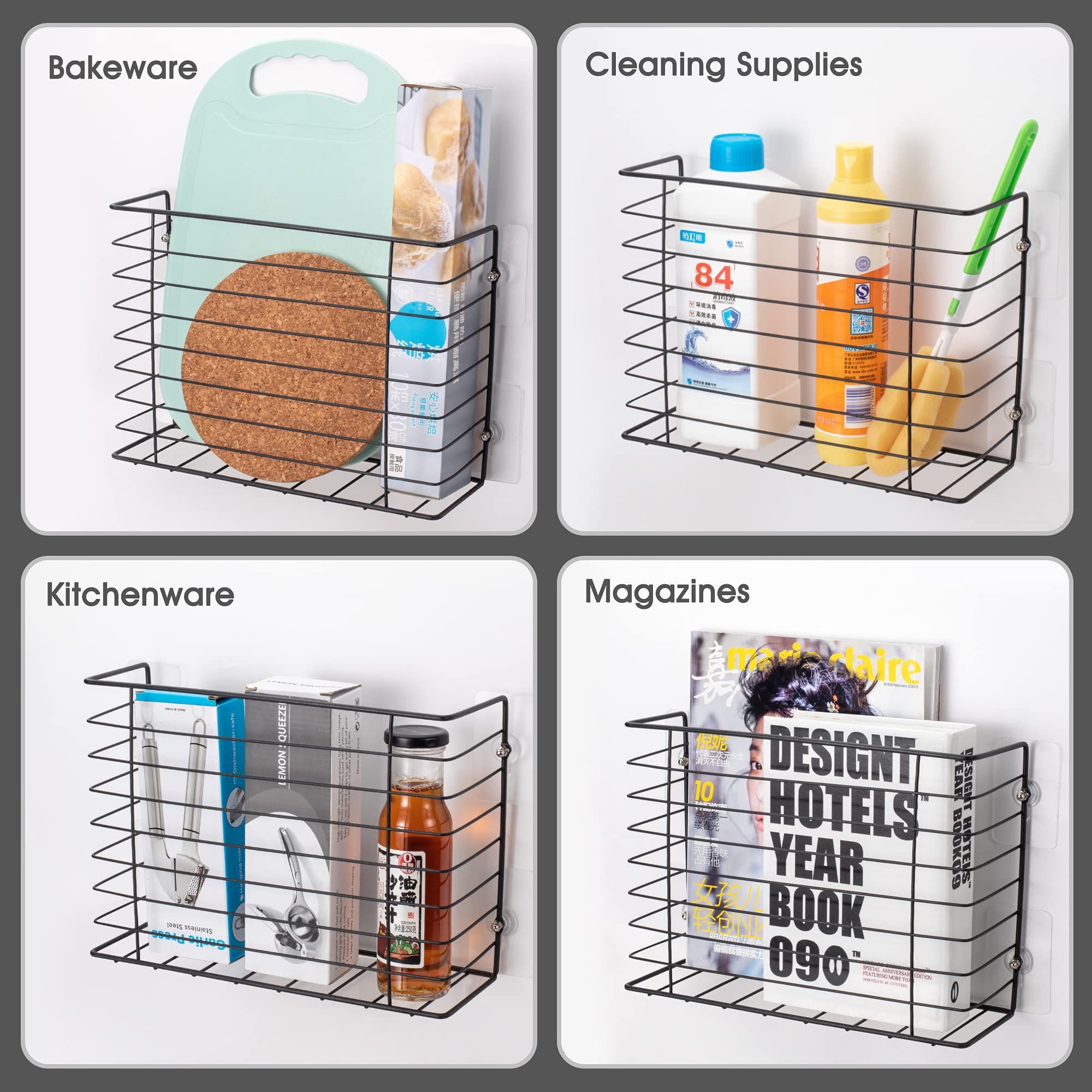 Organizer Da Parete Per Cucina - Scaffale Appendibile Per Armadio, Nero, 30x21x10 Cm - Foto 11