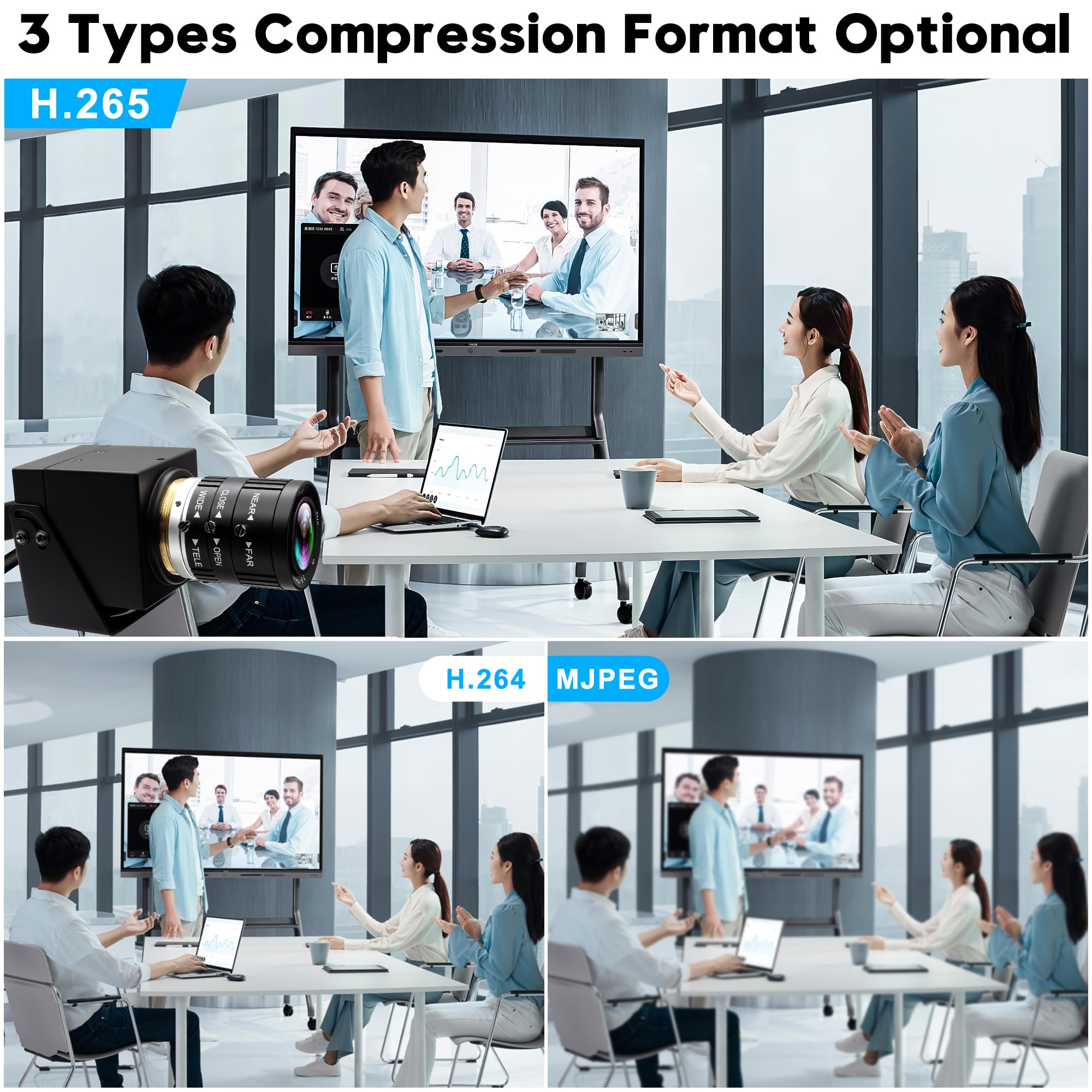 ELP Caméra USB 4K 60fps Haute Vitesse - Sortie Simultanée HDMI, Objectif Zoom Manuel 3,6-10 mm 3X pour PC, TV, Projecteur, Moniteur - Application Industrielle