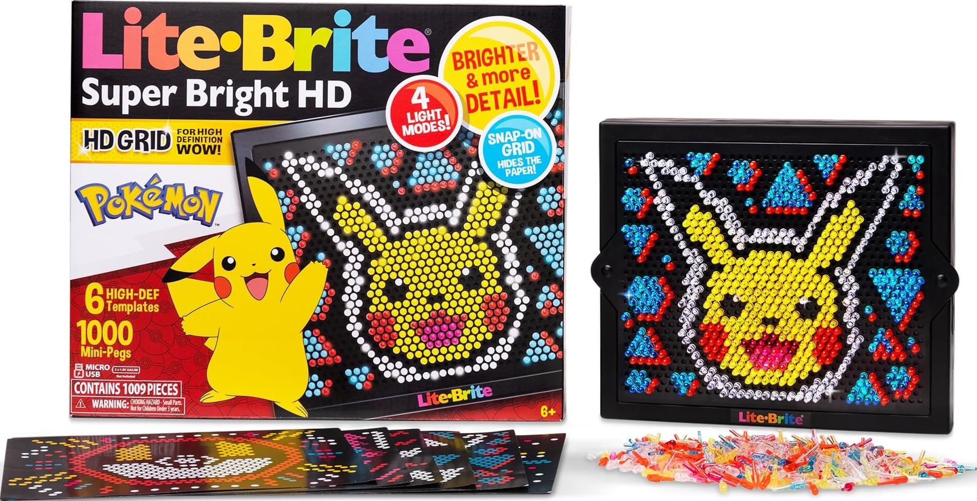 Lite-Brite Super Bright HD, Pokémon Edition - Creative Retro Light-Up Screen, Educational Play for Children, Enhances Creativity, Gift for Boys and Girls Ages 6+