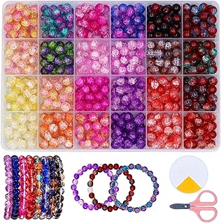 YJWZ Pack of 520 Colourful 8 mm Glass Beads for Bracelets, Craft Set for Threading Bracelets with Accessories, Bead Set fr...