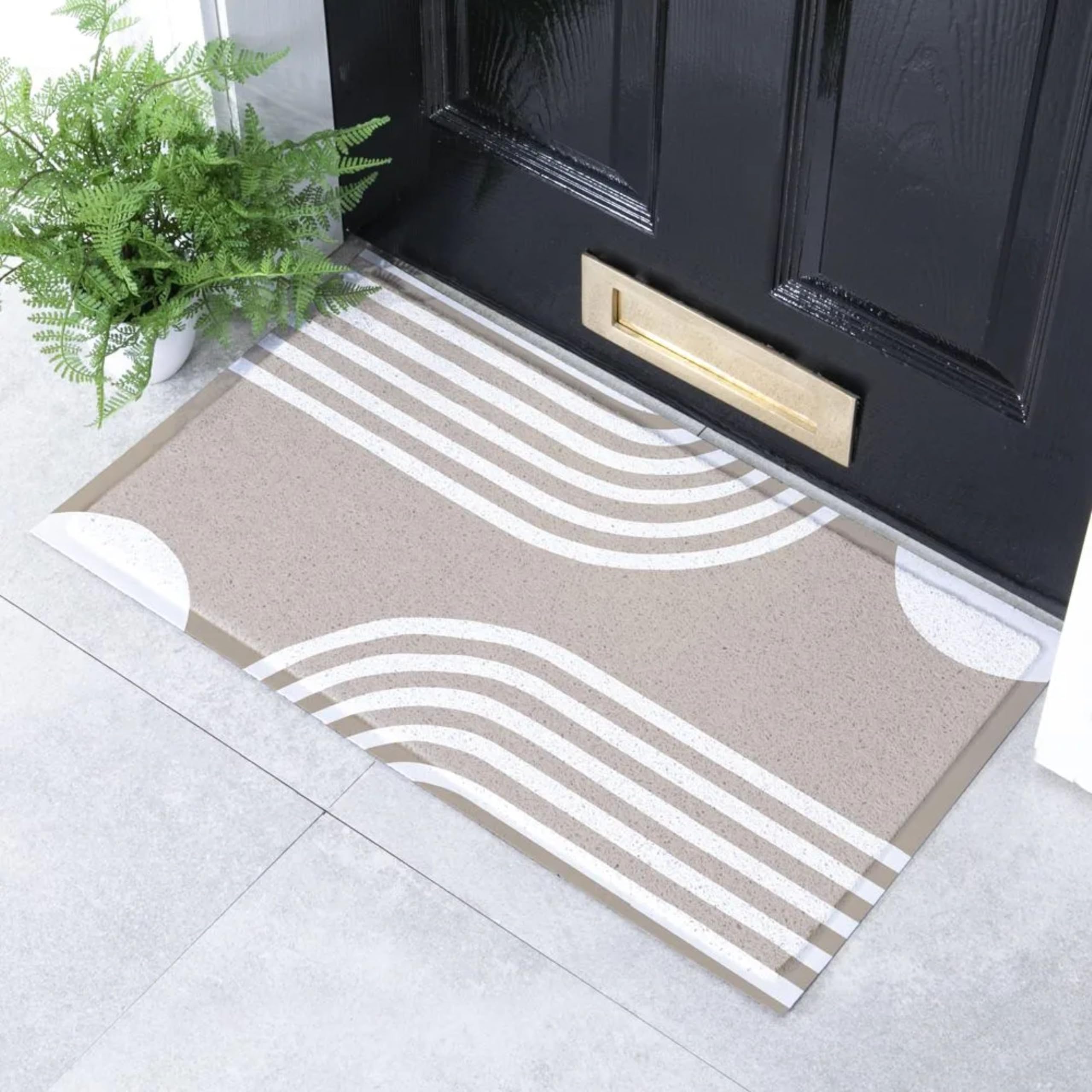 Artsy Mats Beige Abstract Lines Pattern Indoor & Outdoor Door Mat - Incredibly & Weatherproof Doormats - Non Slip Mat, (70x40 cm)