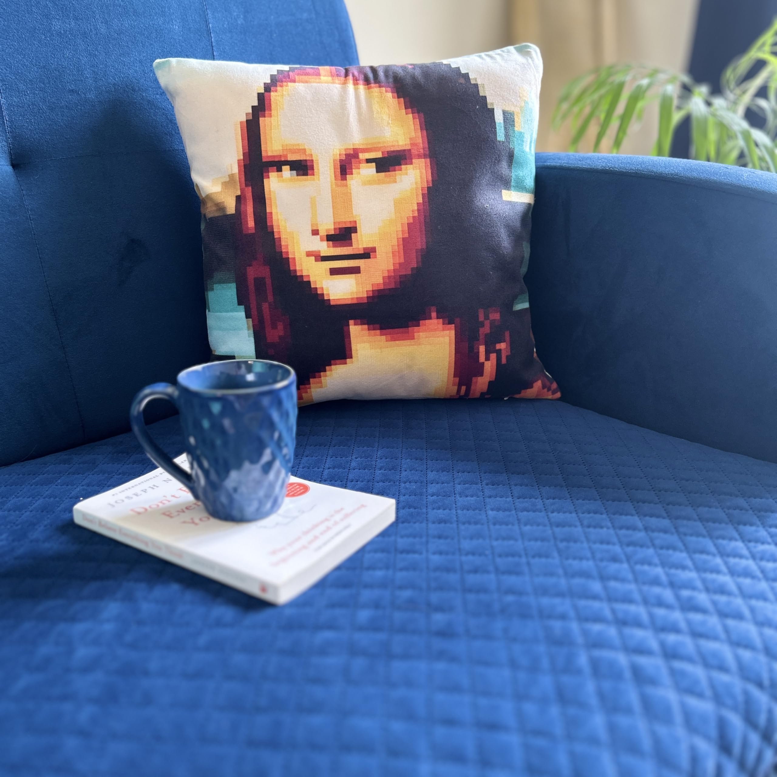 Shyn Nest, Pixelated Mona Lisa Cushion Cover for Sofa/Bed, Size-16x16 inches, Pack of 1