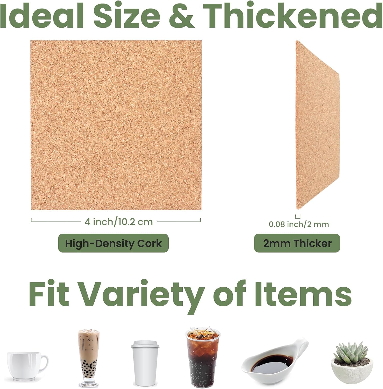 72 Pcs 2mm Thick Self-Adhesive Cork Sheets Cork Coasters, 4 x 4 Inch Square Cork Board Cork Tiles, Backing Cork Mats with Strong Adhesive-Backed for DIY Coasters, Brown, UN004-3