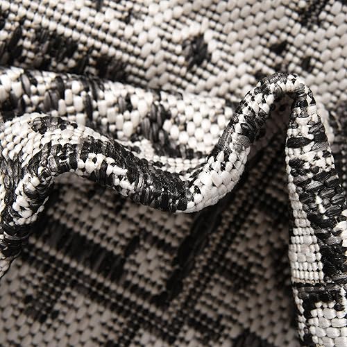 Miniatura 503 de Rugs.com Outdoor Aztec Collection Alfombra – 4 x 6 pies alfombra de tejido plano gris carbón perfecta para salas de estar, grandes comedores, planos