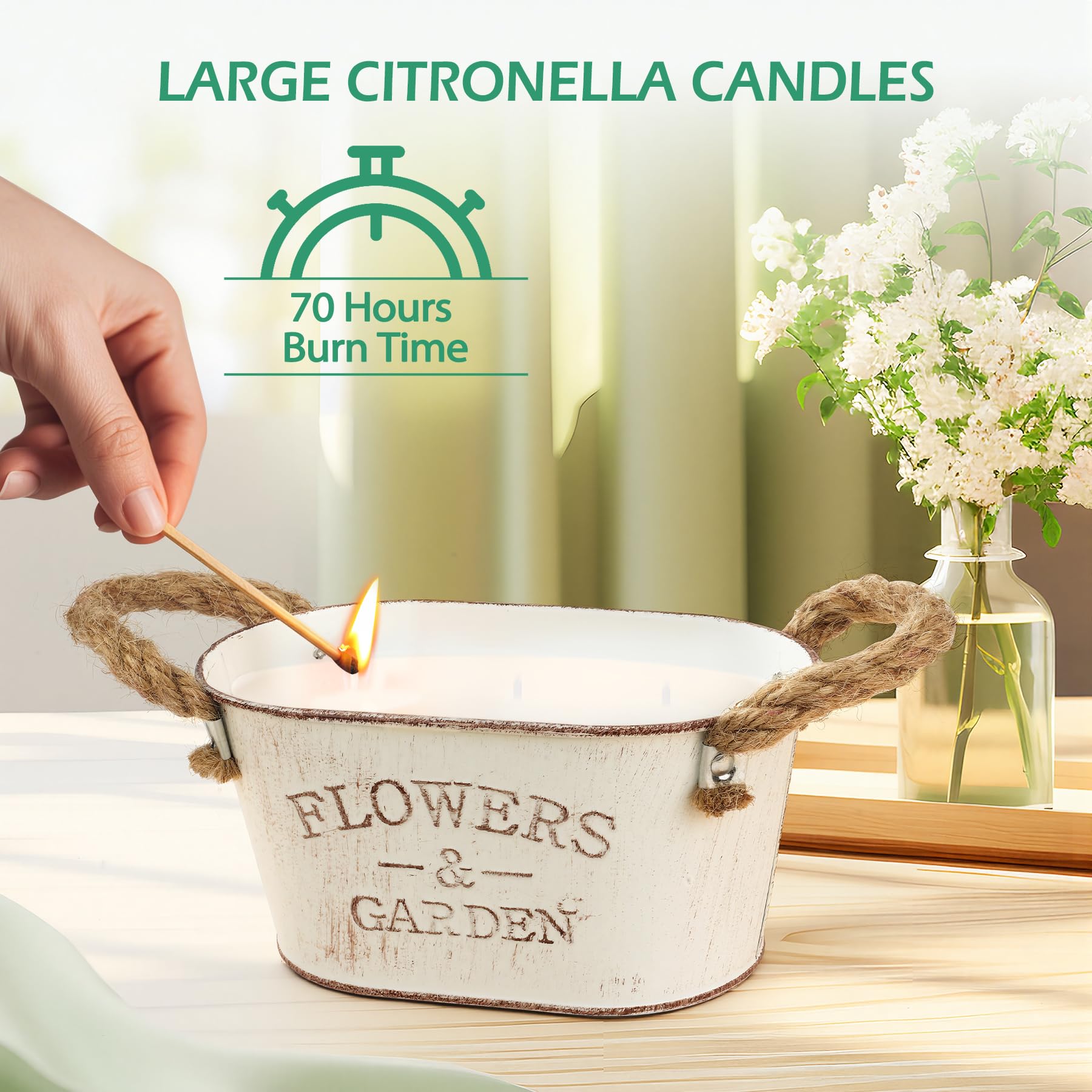 Bougies à la Citronnelle pour l'Extérieur, 2 Paquets de Grandes Bougies à la Citronnelle pour Jardin, Bougie Naturelle à la Citronnelle avec 3 Mèches en Cire de Soja, Bougie de 140 Heures de Durée de