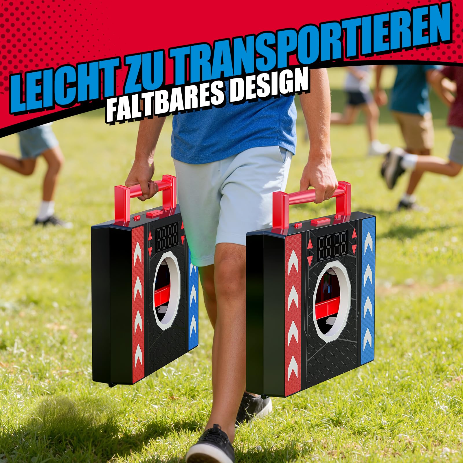 Cornhole Spiel Outdoor, Elektronisches Cornhole Set mit automatischer Punktezählung, LED & Musik, 2 Boards & 8 Säckchen, Sackloch Spiel für Garten, Camping, Kinder ab 8 & Erwachsene