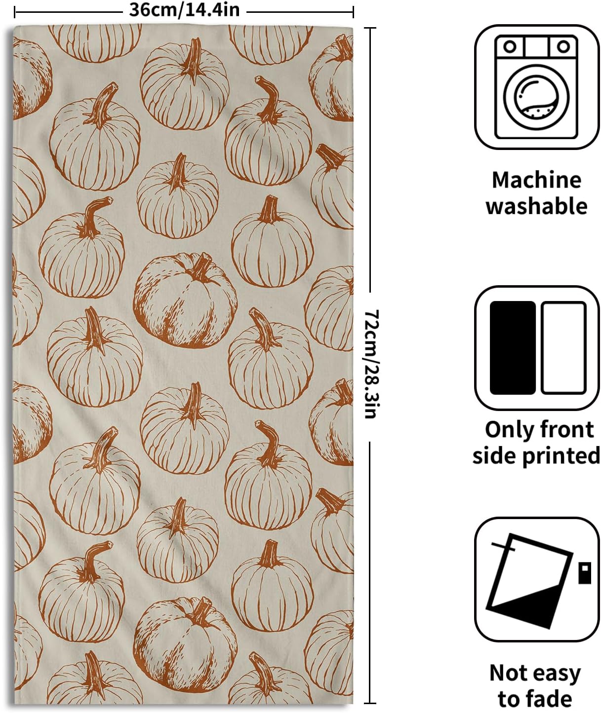 Fall Thanksgiving Pumpkin Hand Towels for Bathroom Set of 2 Burnt Orange Cream Autumn Harvest Theme Print Holiday Decorative Handtowels Soft Absorbent Bath Towel for Home Guest Room Hotel Gym Spa - Image 2