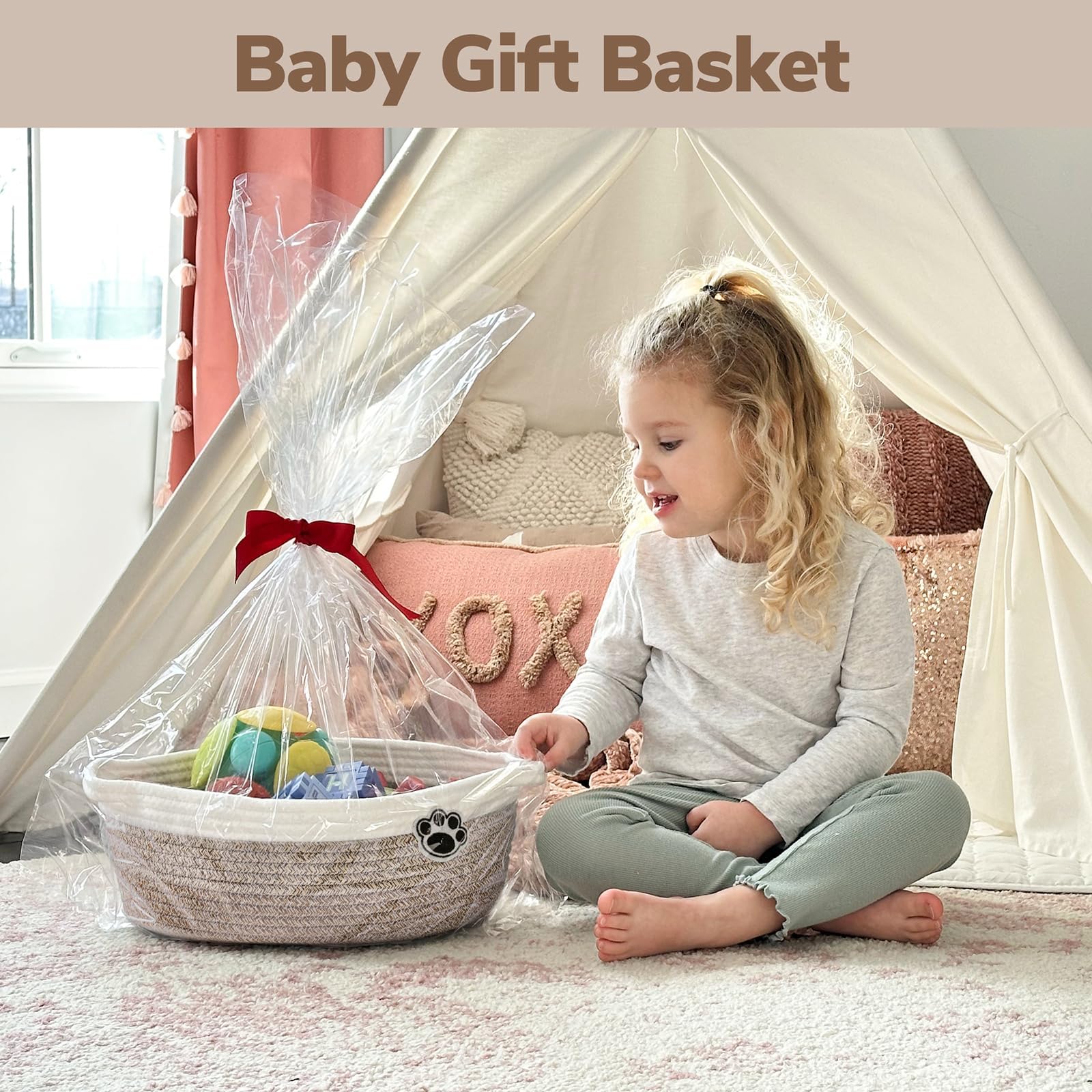 TIMEYARD Hundespielzeugkorb, Geschenkkorb Leer, Kleiner Geschenkkorb für Babys, Geflochtene Aufbewahrungskörbe, Kinderzimmerkörbe für Windeln, Handtücher, 30 x 20 x 13 cm, Gemischt Braun - 5