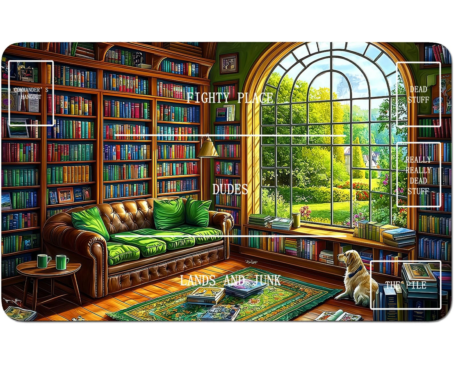 RWUTYTIUL Green Book Room for TCG Playmat 24 X 14 Inch with Play Zones, Stitched Card Game Mat for Commander Board MTG RPG CCG Desktop Tablet Mouse Pad for Enthusiasts Playing Accessories — image 1