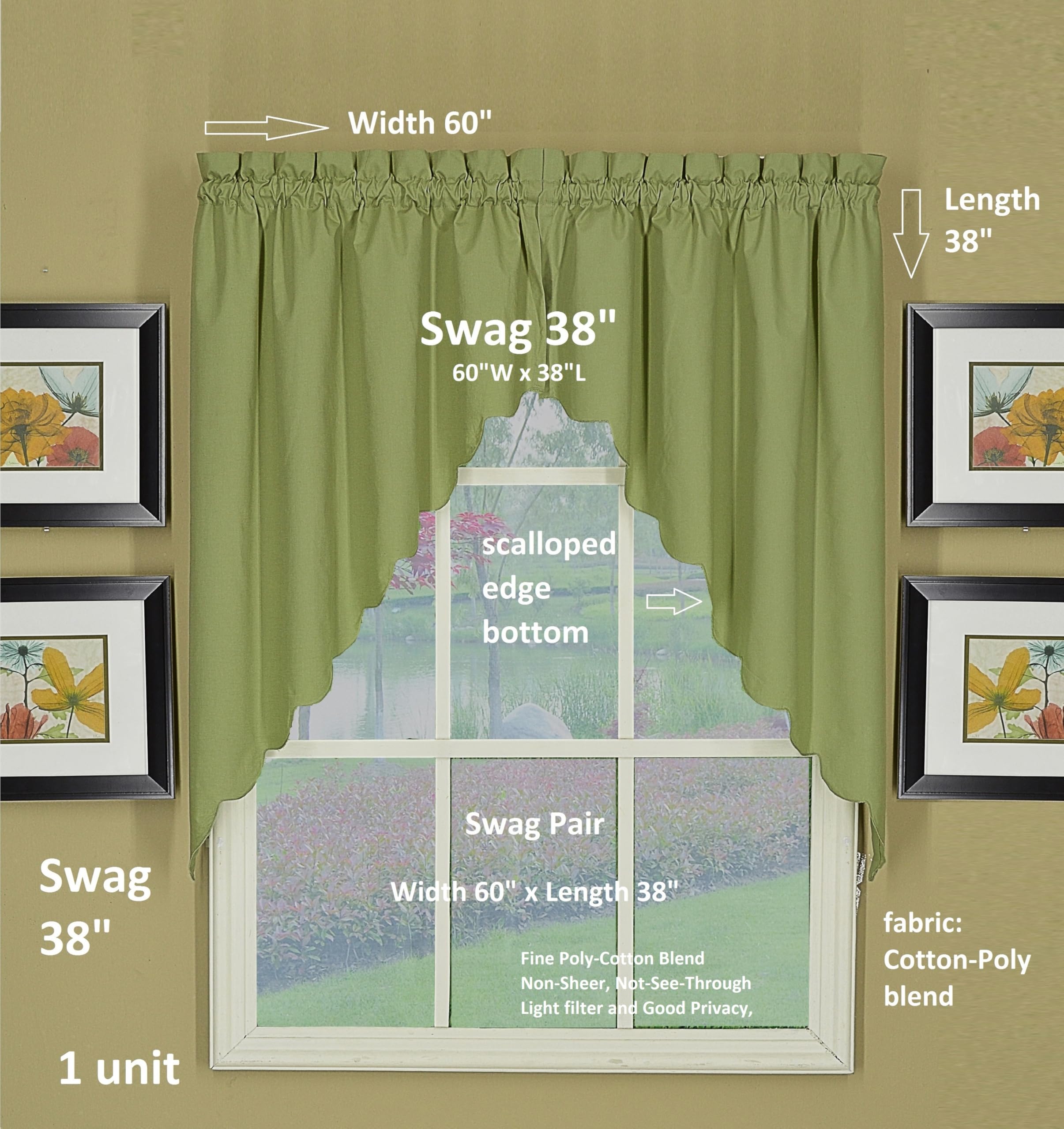 Today's Curtain Swag Pair, Sage, 60" W x 38" L (Pack of 1), W 38" x L 60" (1 Panels) - Image 2