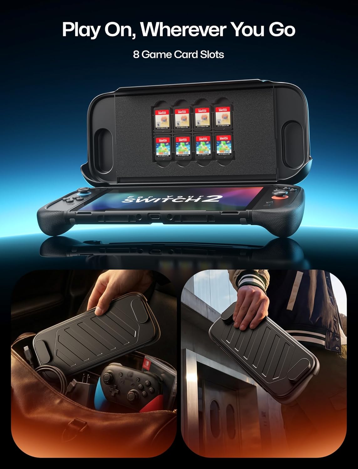 JSAUX Split Protective Case for Nintendo Switch 2, TPU Middle Frame & PC Front Cover, Dockable, Non Slip Ergonomic Grip, 8 Game Card Storage, Includes Adjustable Stand, Drop Protection - PC0123B - Image 6