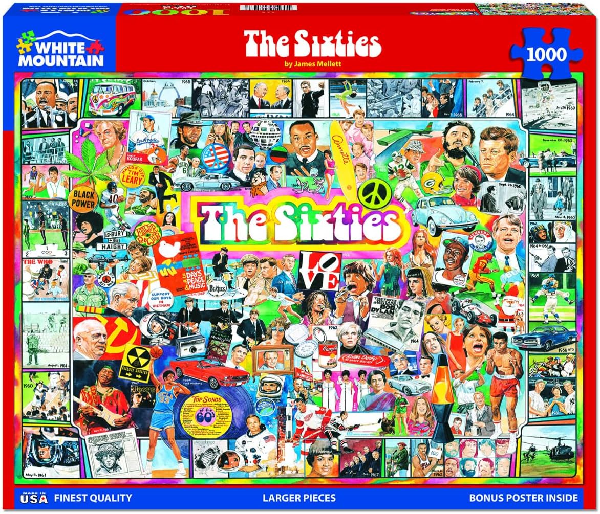 White Mountain Puzzles The Sixties - 1000 Piece Jigsaw Puzzle | Large Pieces, Gift for Adults and Family, 24"x30" in, Collage