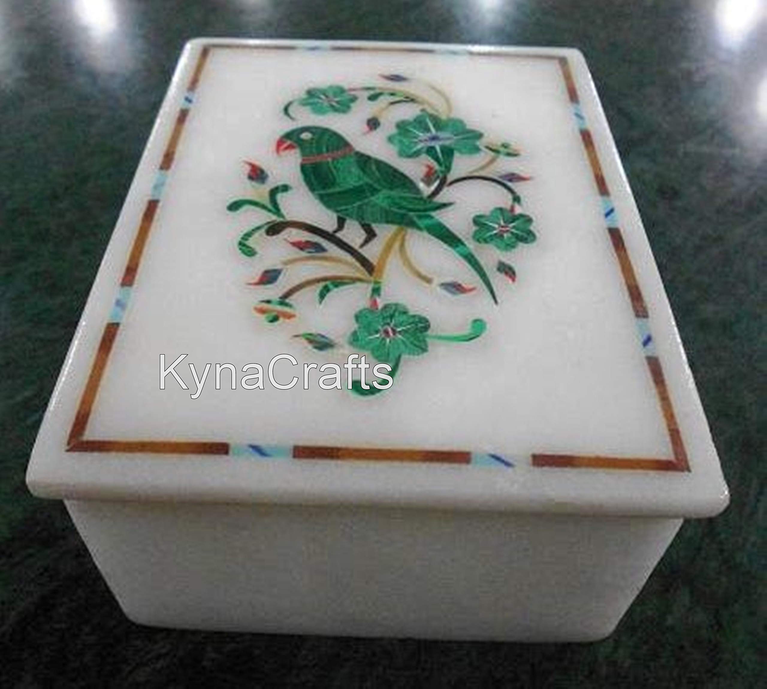 Marmurowa szkatułka na biżuterię o szlachetnym wyglądzie, wkładka z malachitu, szkatułka na biżuterię na prezent na parapetówkę, 10,2 x 7,6 cm