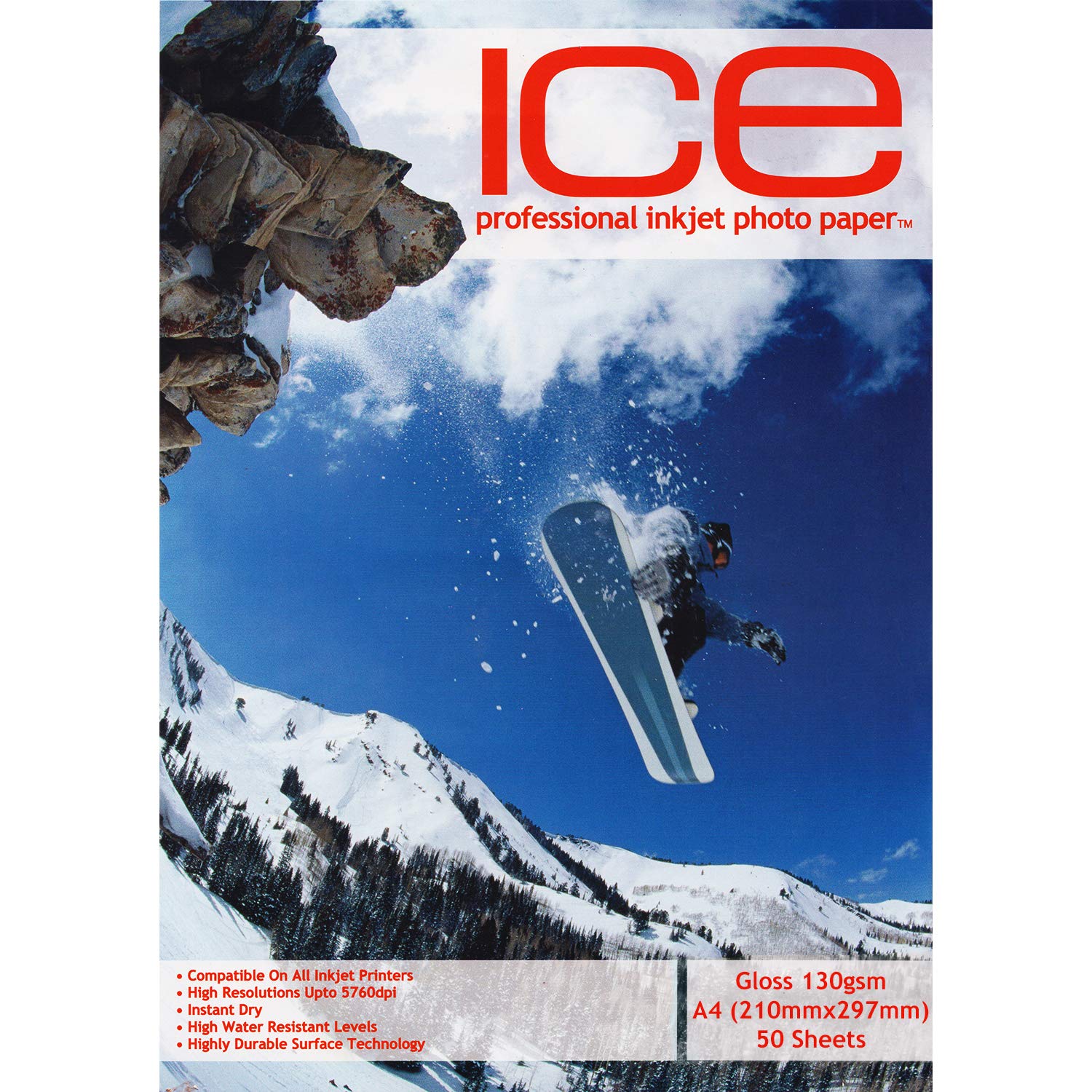 100 x ICE A4 Gloss Inkjet Photo Printing Paper - 130gsm - Professional Premium Photographic Paper