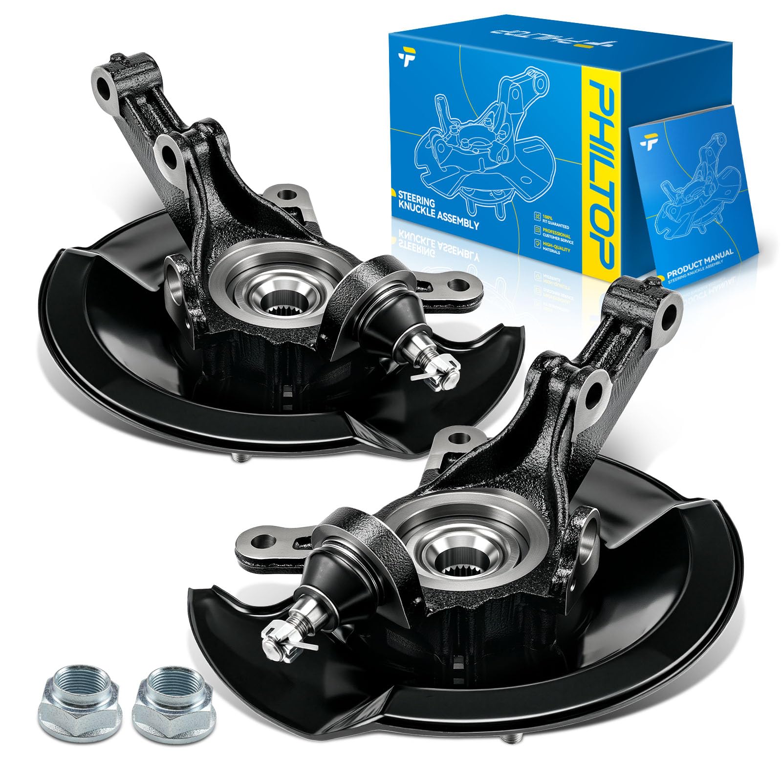 PHILTOP 2 x Front Left and Right steering knuckle and hub assembly Compatible with 2003-2005 Honda Civic 1.7L,Passenger and Driver Side