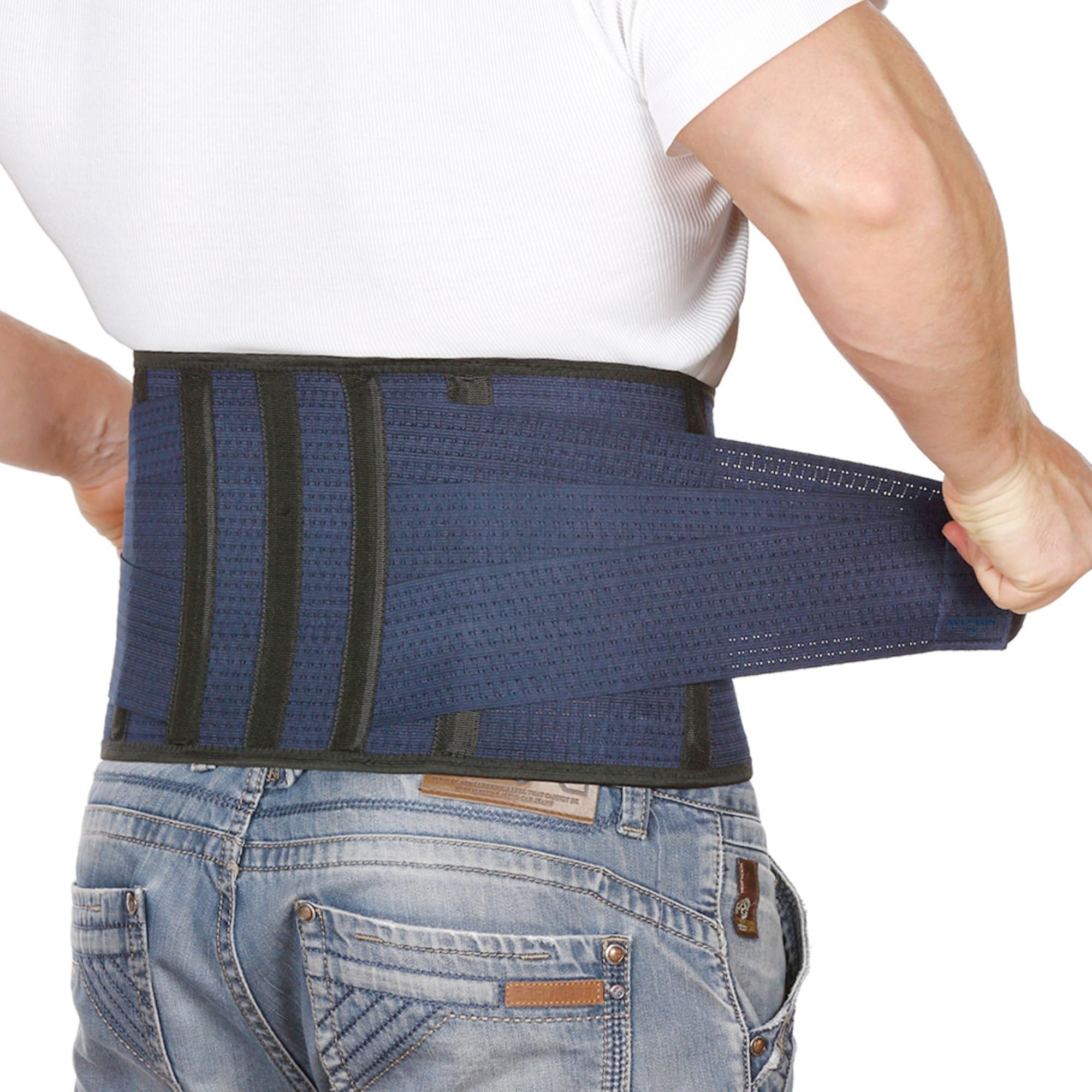 AVESTON Soporte de Espalda para Aliviar el Dolor de Espalda - Delgado Transpirable Rígido Con 6 costillas Cinturón de Soporte la Columna Lumbar Ajustable para Hombres/Mujeres (Large)