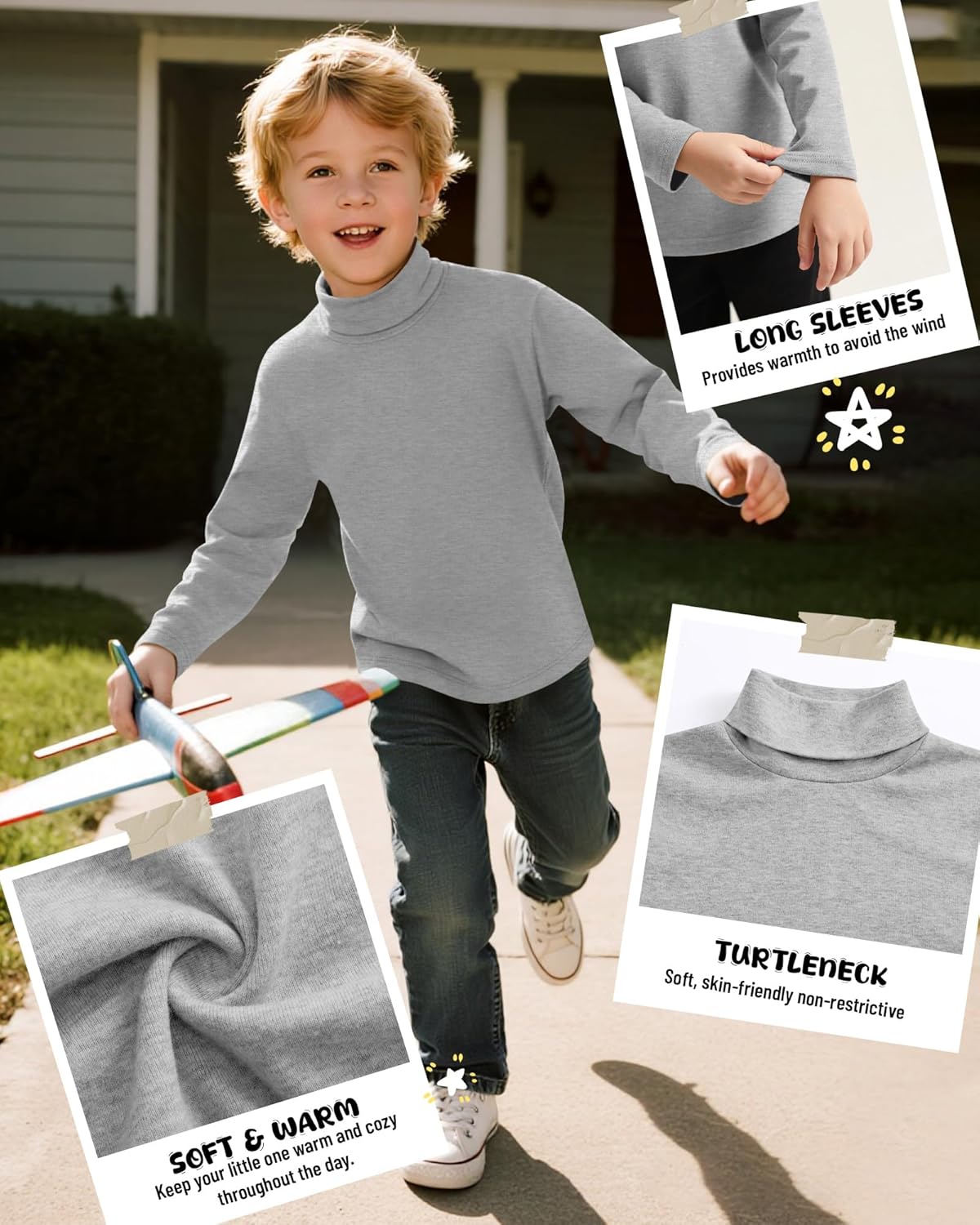 3 Pack Boys Turtleneck Tops Kids Long Sleeve Shirts Turtle Neck Pullover Undershirt Youth Basic Layer Warm Tops - Image 4