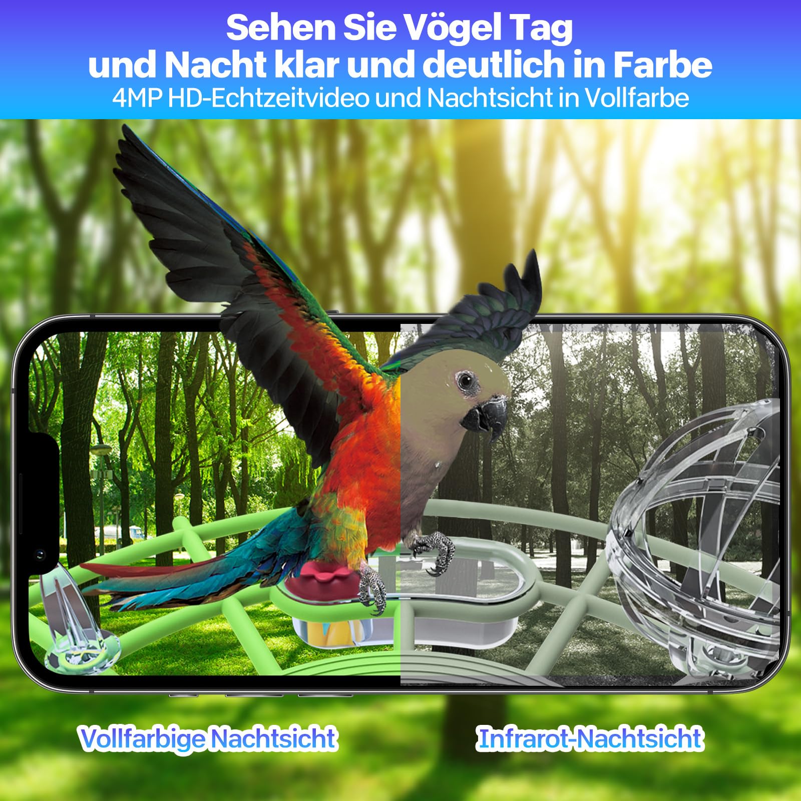 Casetta per uccelli con fotocamera solare per esterni, 4 K, mini macchina fotografica, resistente alle intemperie, IP65, monitoraggio dell'intelligenza artificiale contro gli scoiattoli, regalo senza
