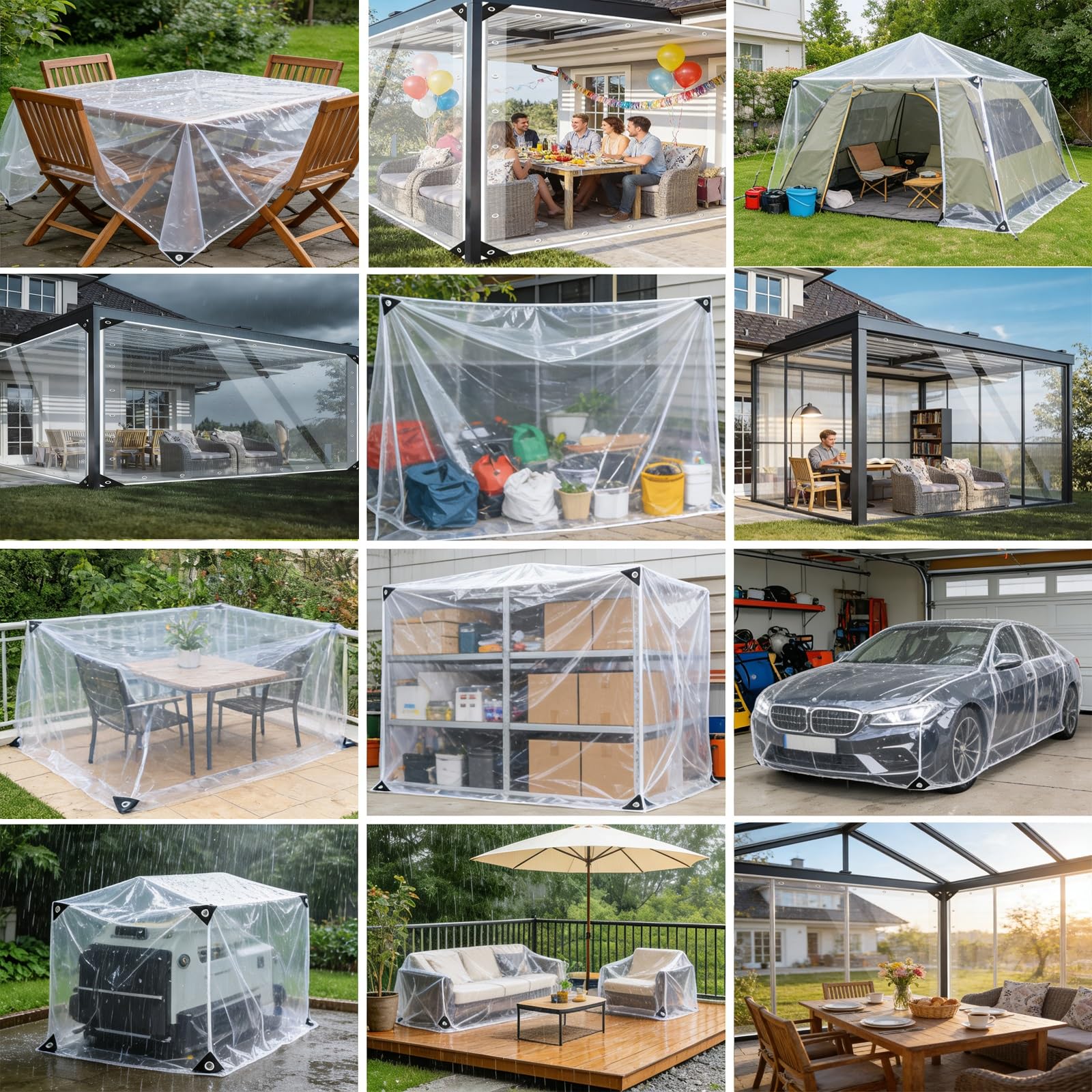 Lona con Ojales 360 x 550 cm con Ojales, Resistente a Los Rayos UV y Al Desgarro, Lámina de Invernadero Lona de Protección Universal para Jardín, Piscina, Coche y Leña, Transparente