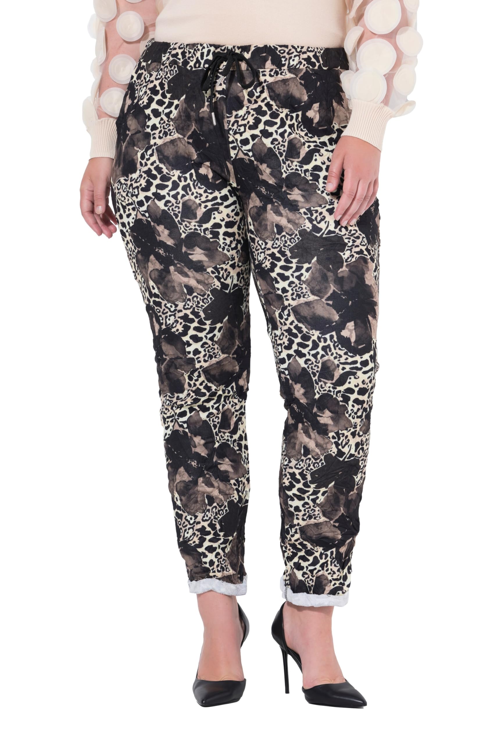 MIAMODA Damen große Größen Übergrößen Plus Size Hose, Joggpants, Crinkle, Blumen-Print 843820