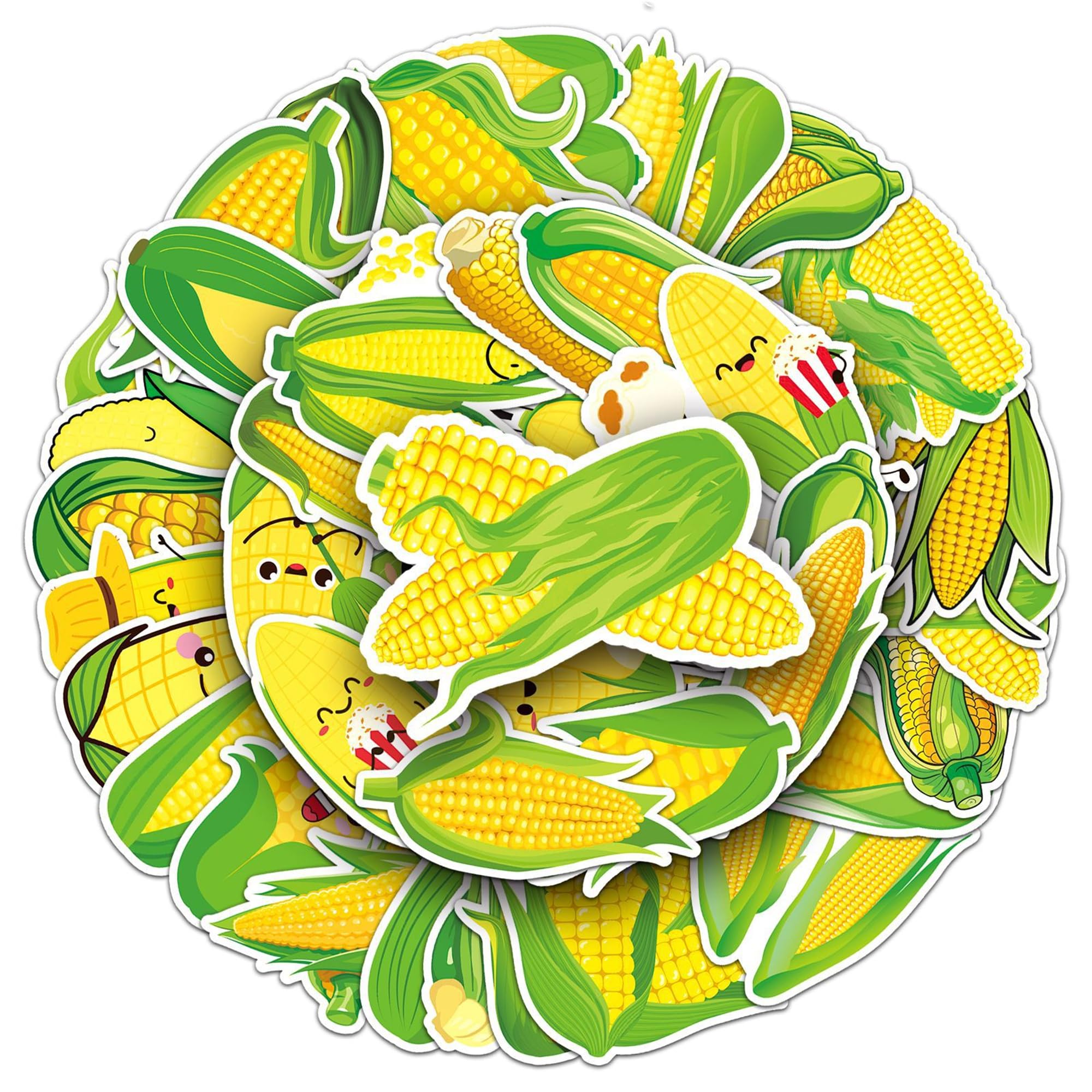 Aiwuding Corn Stickers Pack, 50PCs: Aesthetic Vinyl Waterproof Decals for Hydro Flask, Laptop, Water Bottle, Kids, Toddlers, Teens, Girls
