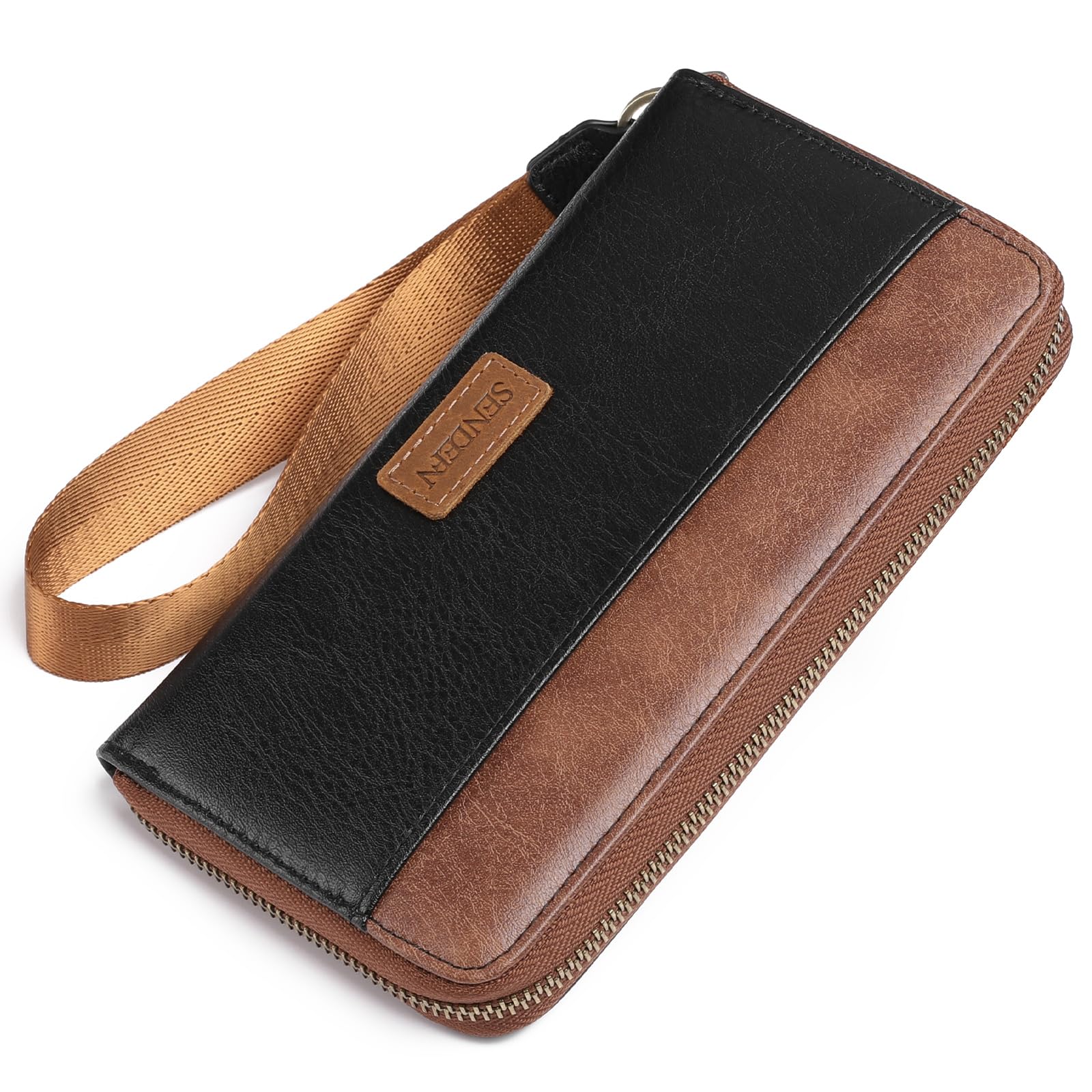 SENDEFN Leather Womens Wallets Wristlet Bifold Ladies Clutch Purse RFID Blocking Zip Around