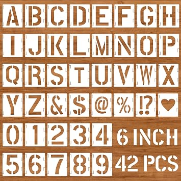42 Pcs Letters Numbers and Symbols Stencil, 6 Inch Reusable Plastic Alphabet Templates Interlocking Stencil Kit, Art Craft Stencils for Painting on Wood, Wall, Sign 6 Inch
