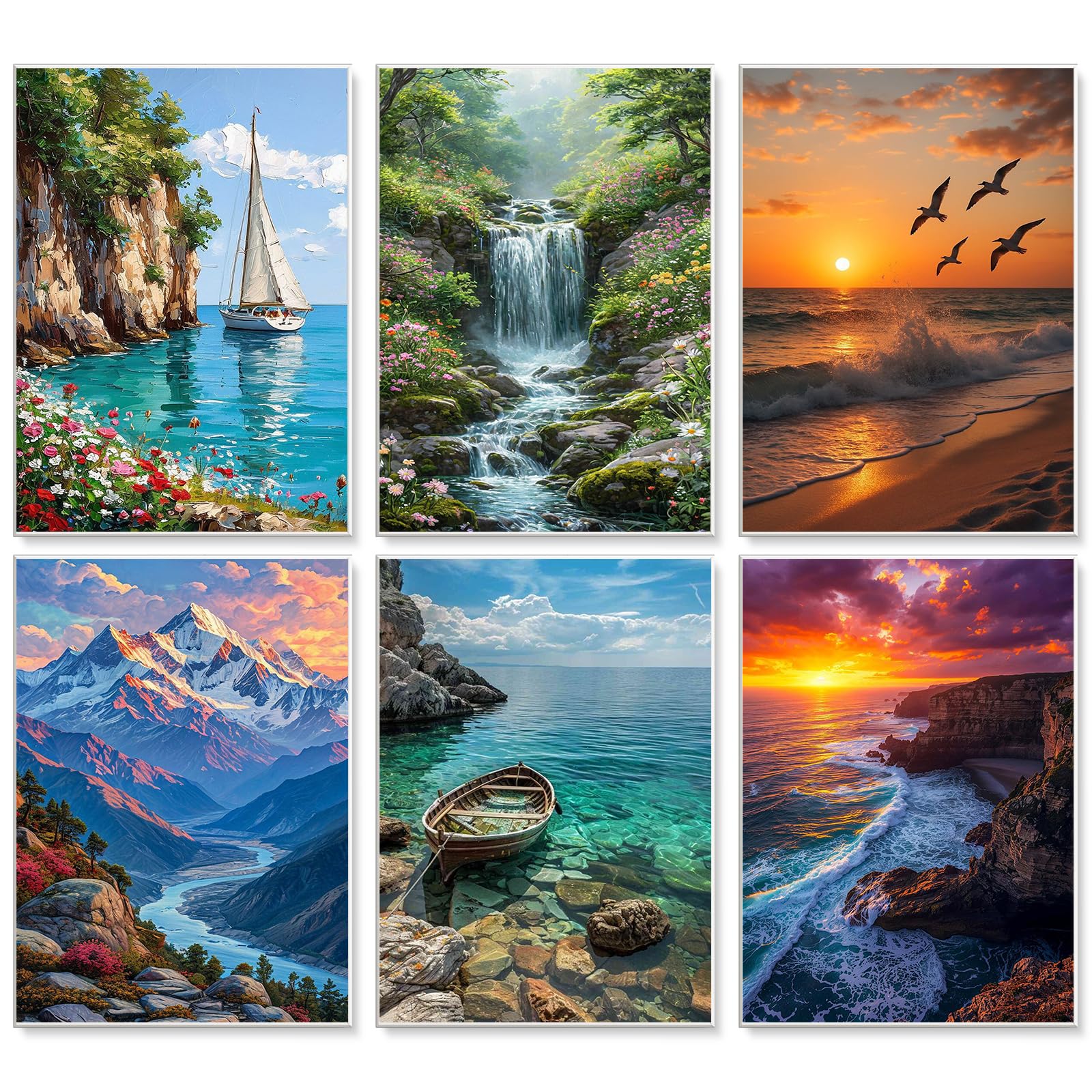 6 Pack Landscape Paint by Numbers for Adults Canvas Without Frame, Sunset Landscape Painting by Numbers for Adults, DIY Acrylic Paint Kit Arts and Crafts Adult Beginners for Home Wall Decor 25x35cm โ image 1
