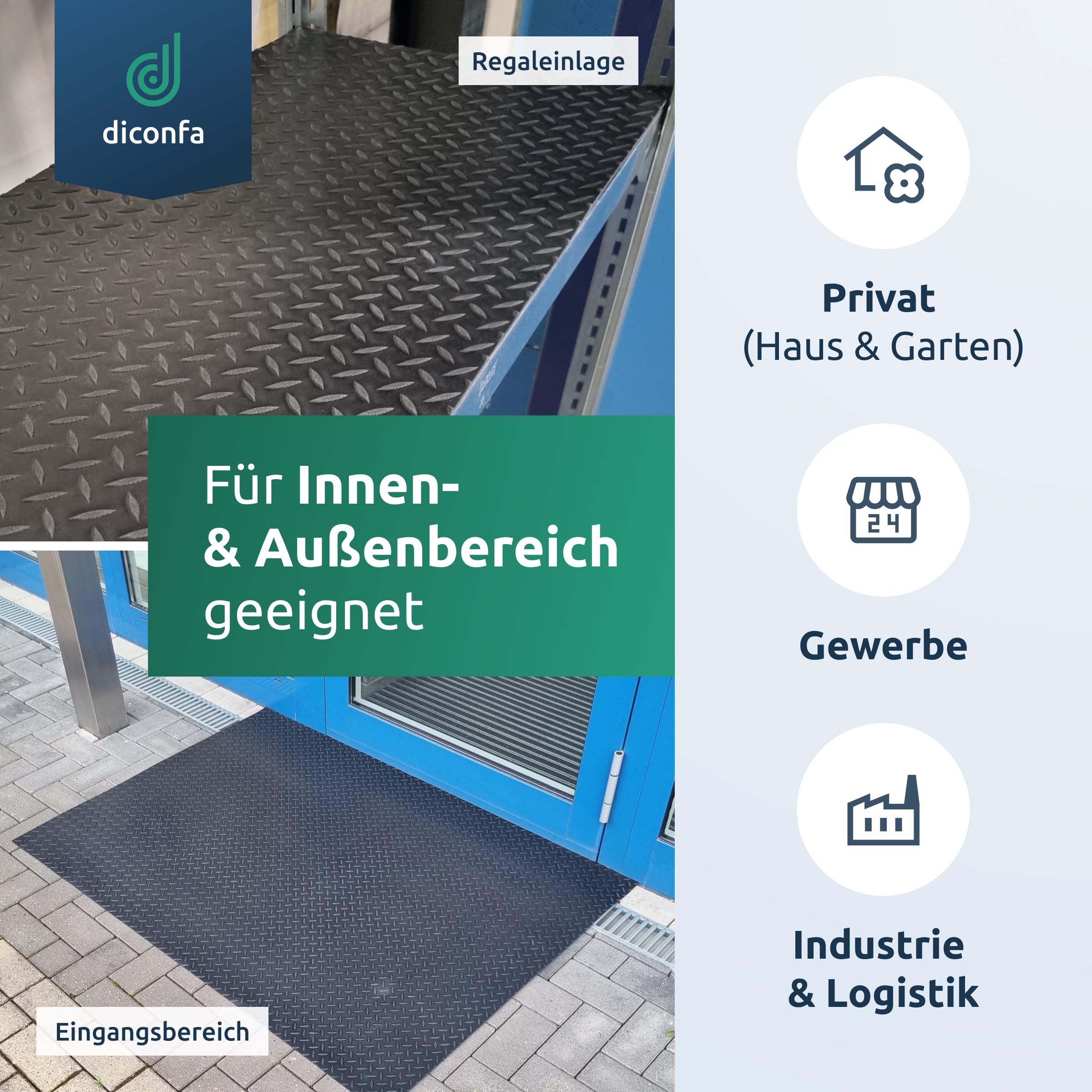 diconfa Gummimatte Diamant Tränenblech 3mm DICK, 2m BREIT, 3m LANG | Antirutschmatte NACH Maß - BREITE 0,1 bis 2,0m - LÄNGE 0,1 bis 10m - GRÖßE: 200cm x 300cm - GERUCHSARM Gummiläufer