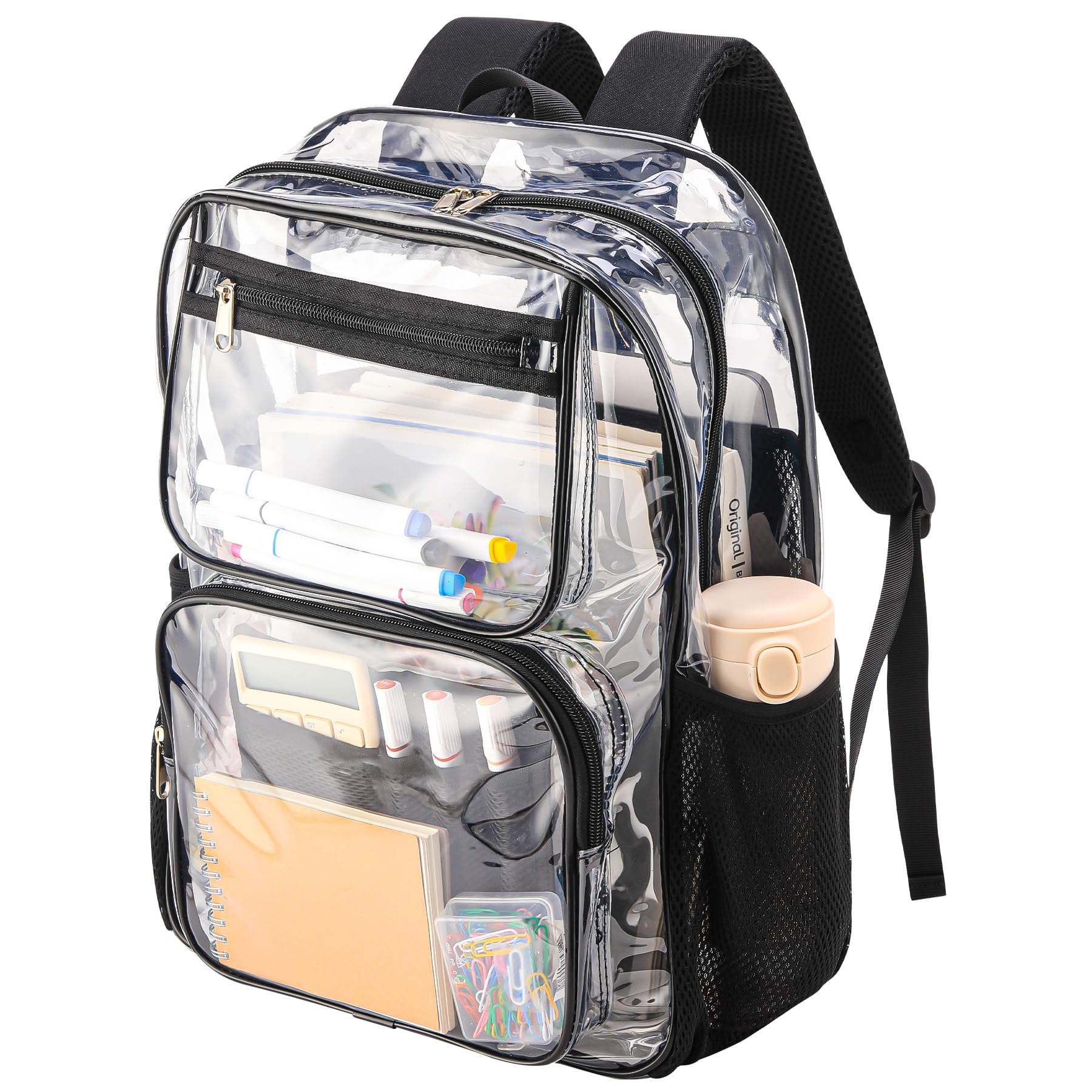BORMELUN Lightweight Clear Bookbag for School or Stadium Events - Black Transparent Plastic See-Through Backpack Black