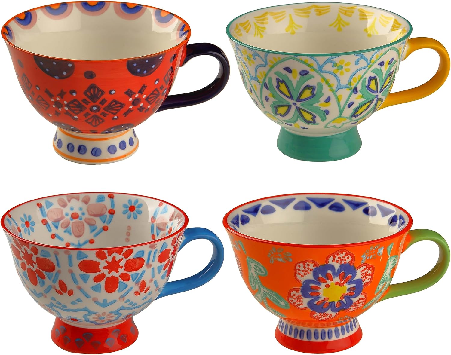 superyes Large Coffee Mugs Sets of 4, 15oz Footed Coffee Cups Set for