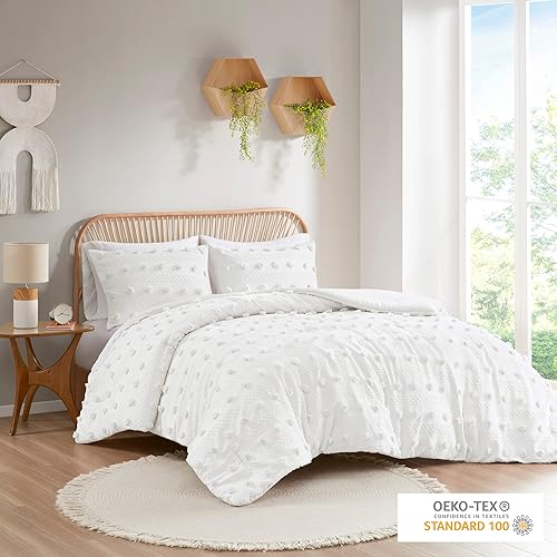 Miniatura 5 de Intelligent Design Juego de edredón tamaño Queen, juego de edredón jacquard recortado elegante con detalles de pompones, juego de cama ligero y